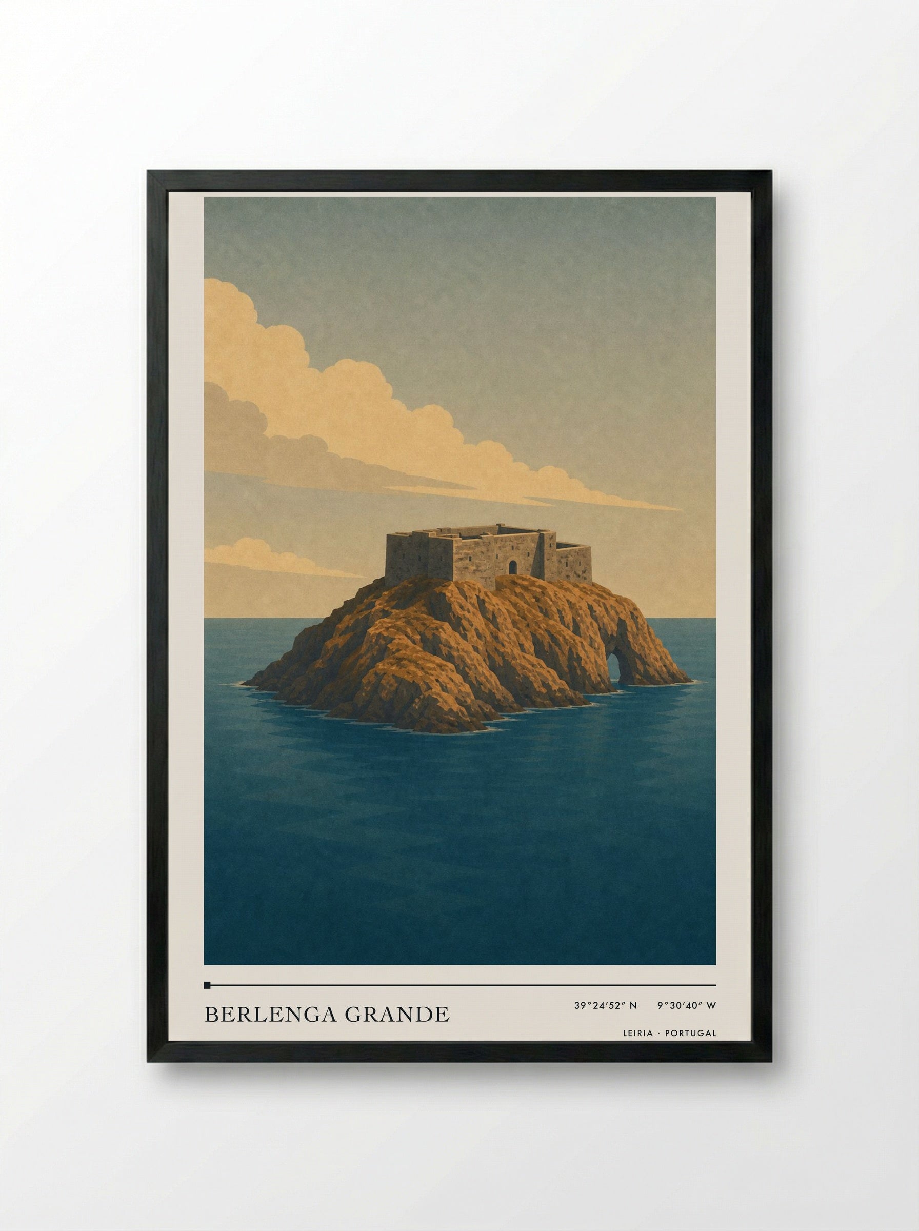 Berlenga Grande Travel Poster Artwork - Framed Print Black