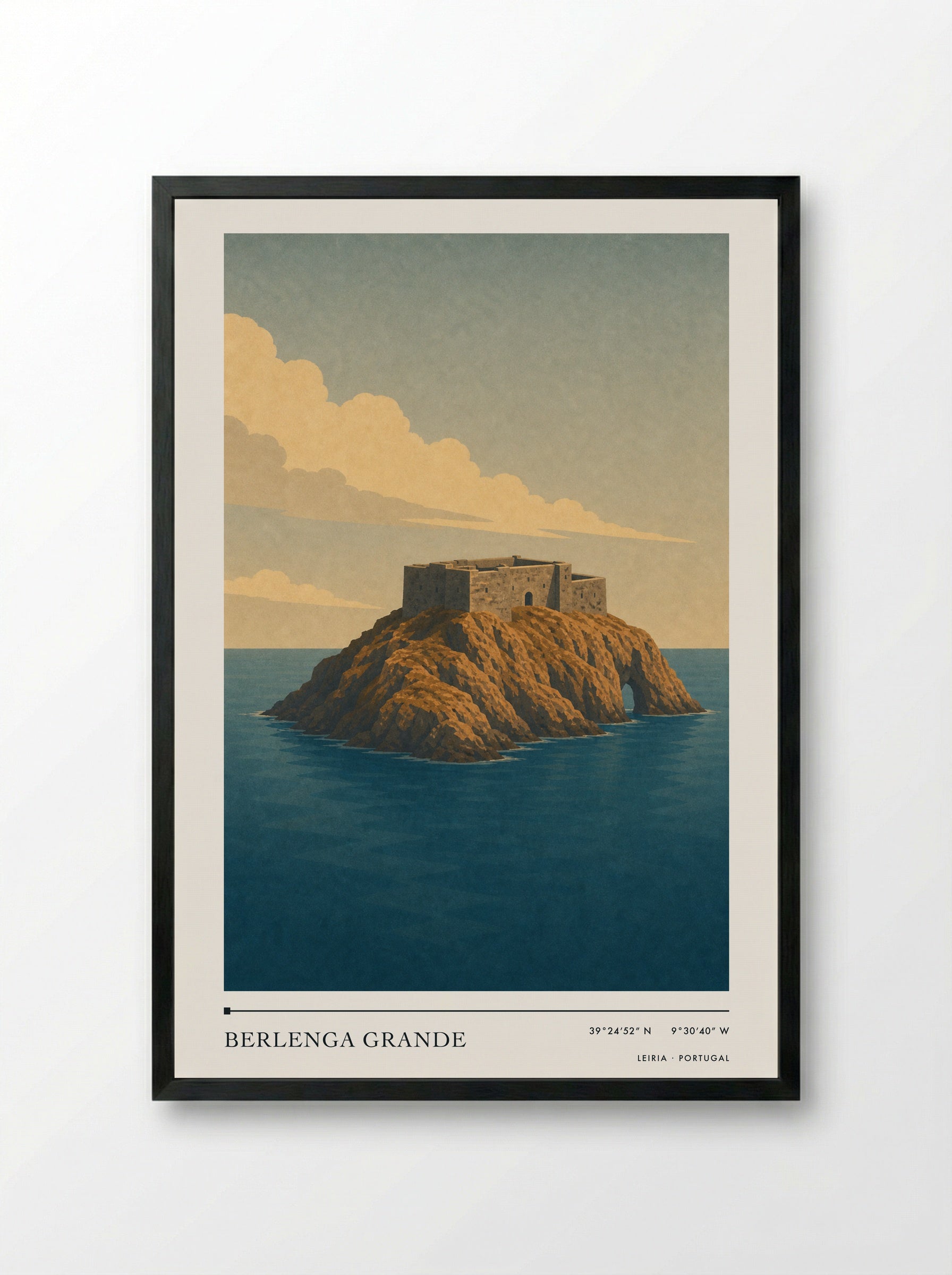 Berlenga Grande Travel Poster Artwork - Framed Print Black
