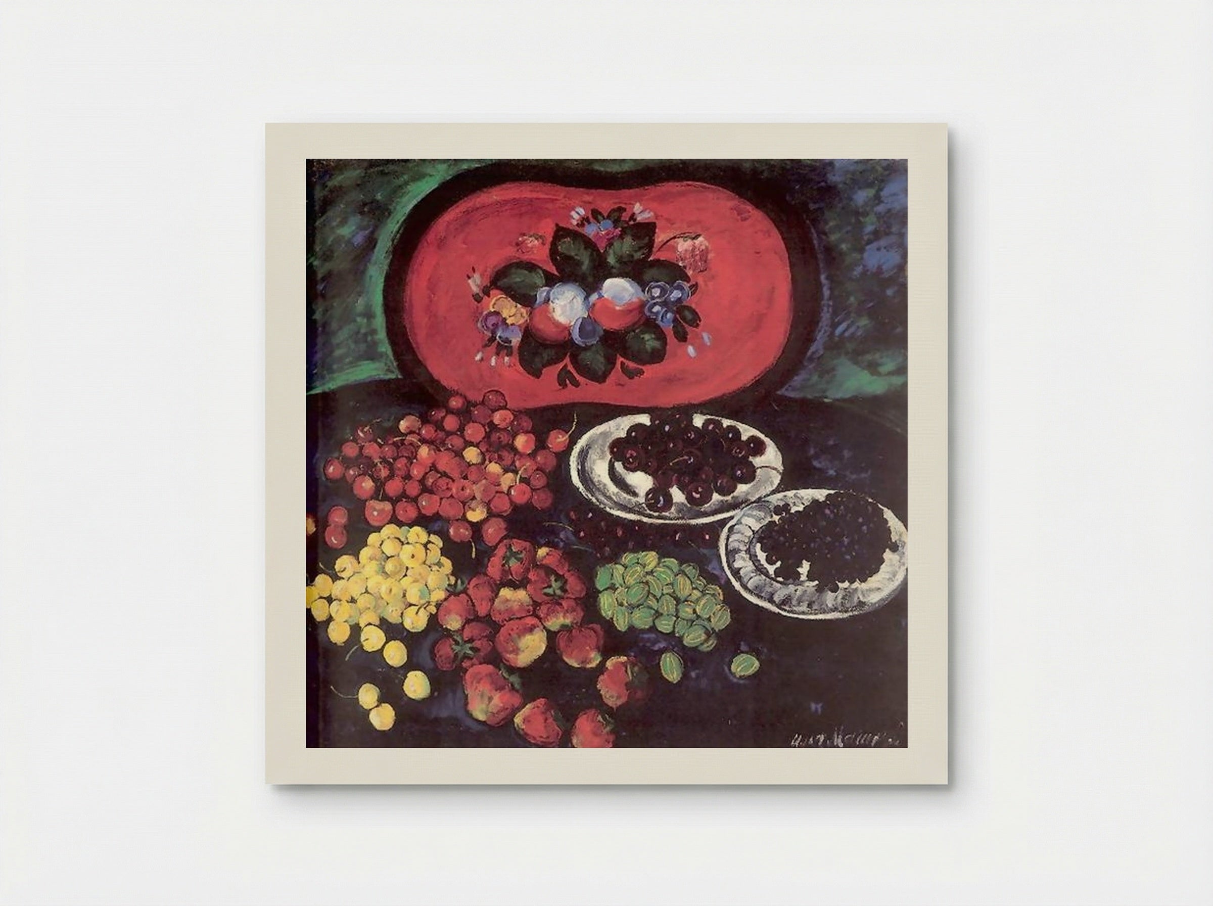 Berries on the Background of a Red Tray - Ilya Mashkov - Poster