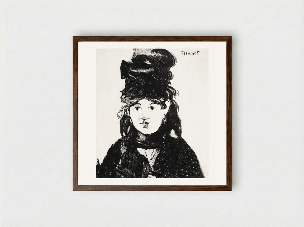 Berthe Morisot in Black - Édouard Manet - Framed Print Dark Wood