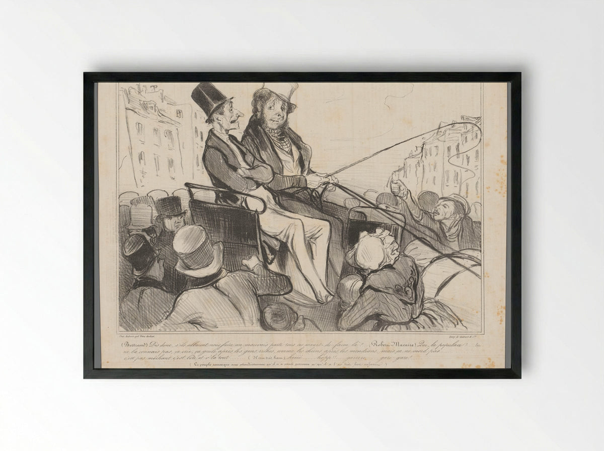 Bertrand and Robert-Macaire in a Carriage - Honoré Daumier - Framed Print Black