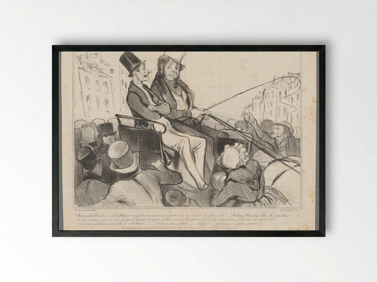 Bertrand and Robert-Macaire in a Carriage - Honoré Daumier - Framed Print Black