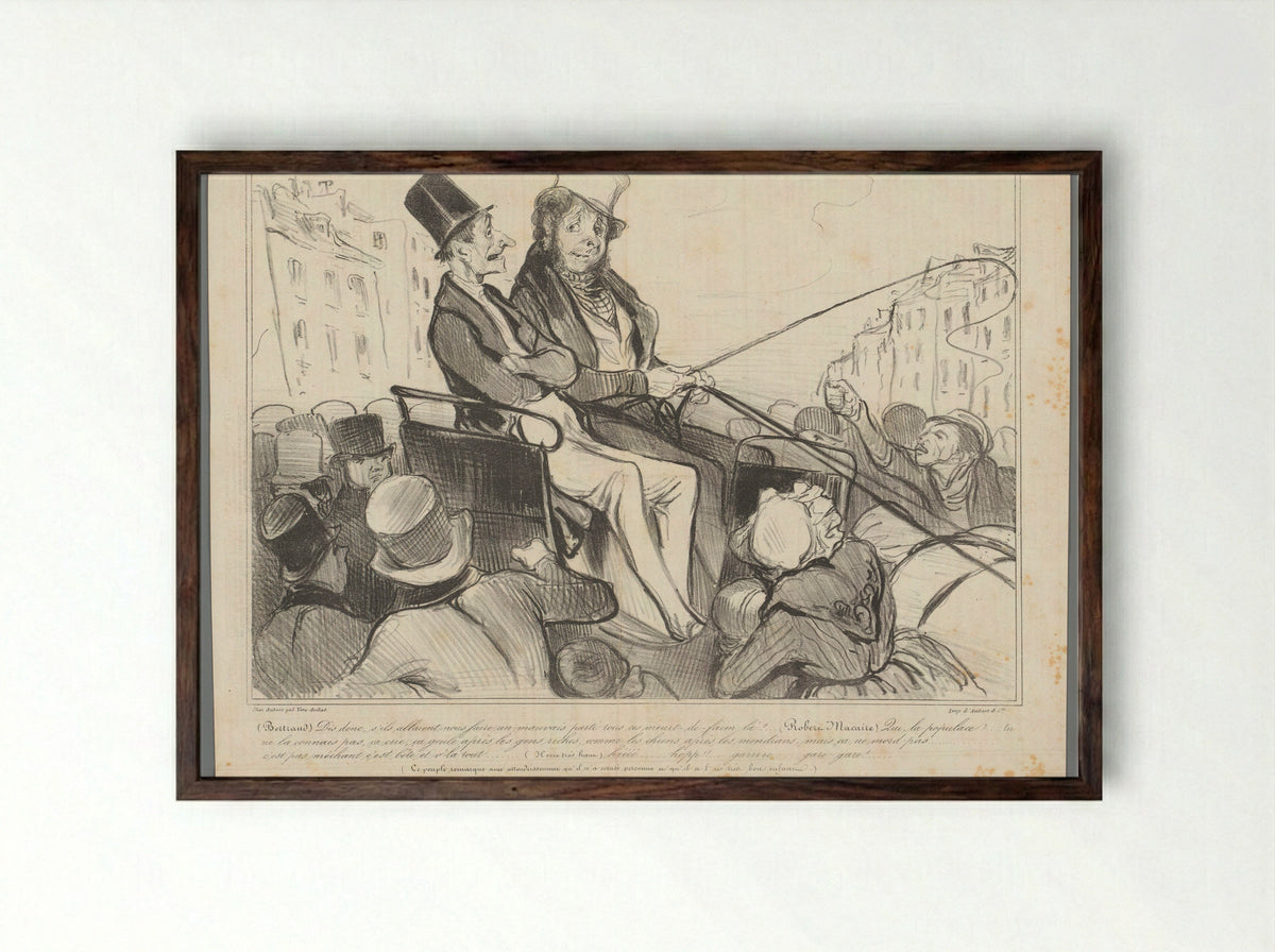 Bertrand and Robert-Macaire in a Carriage - Honoré Daumier - Framed Print Dark Wood