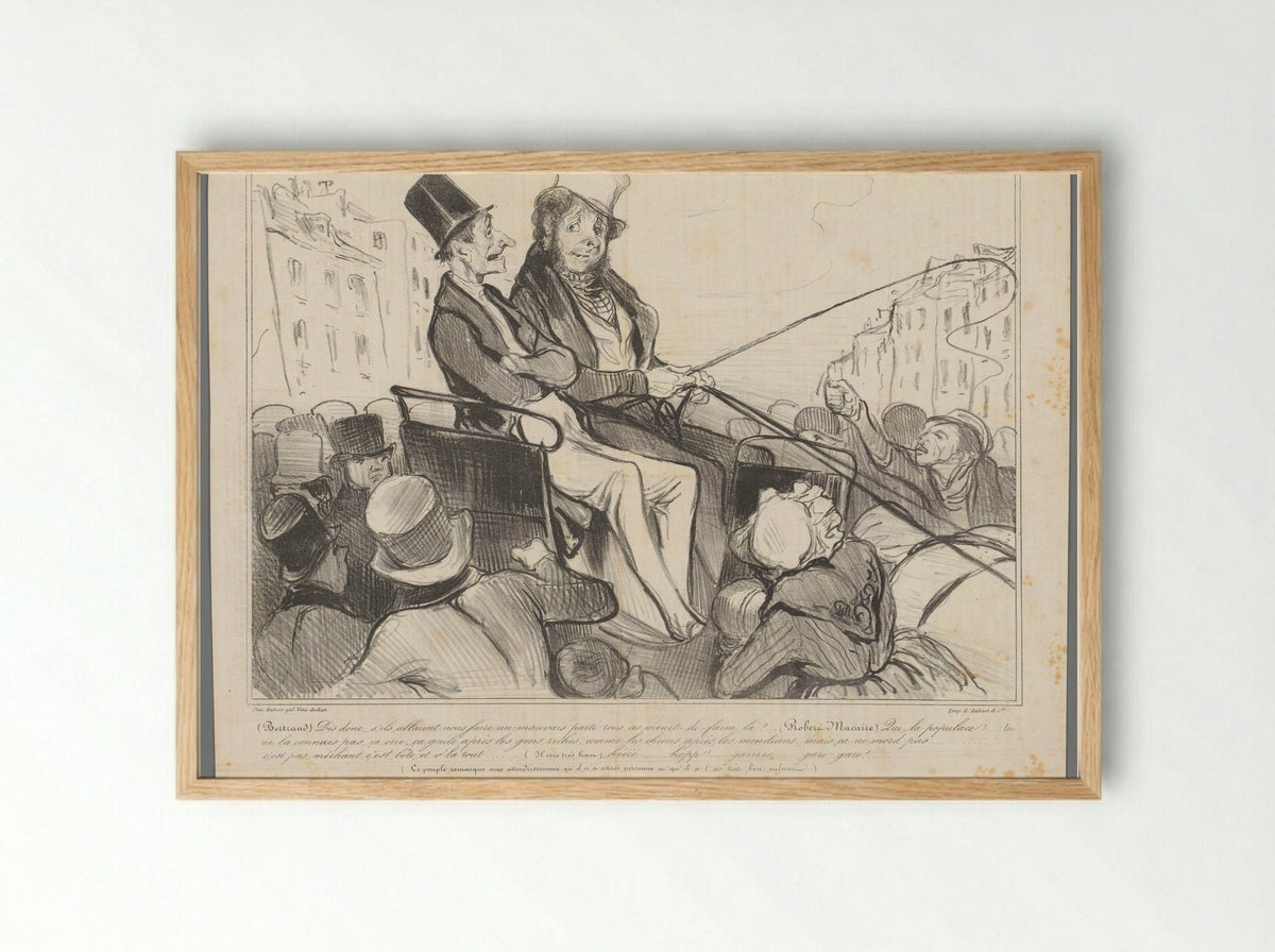 Bertrand and Robert-Macaire in a Carriage - Honoré Daumier - Framed Print Wood