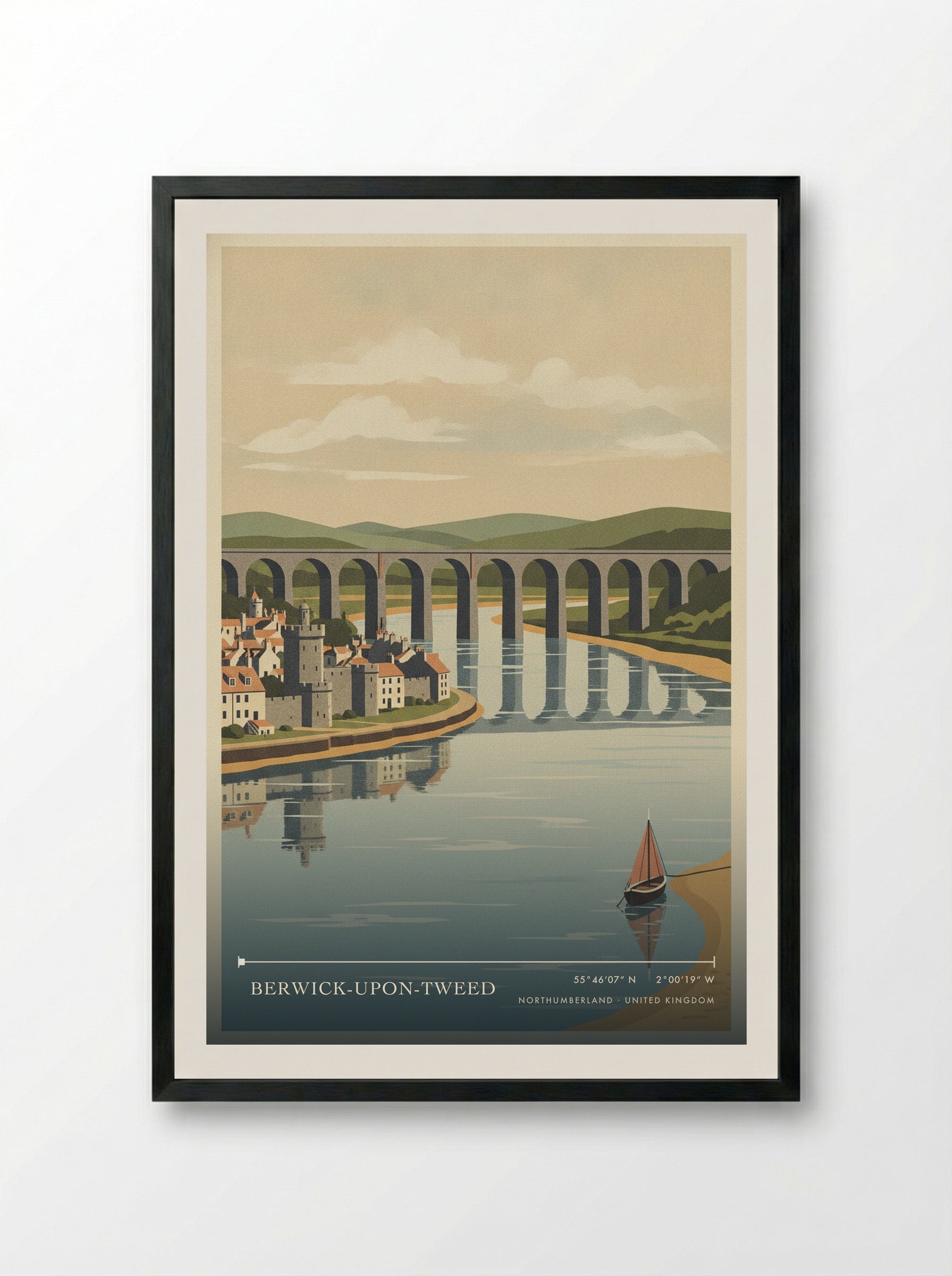 Berwick-Upon-Tweed Northumberland United Kingdom Travel Poster - Framed Print Black