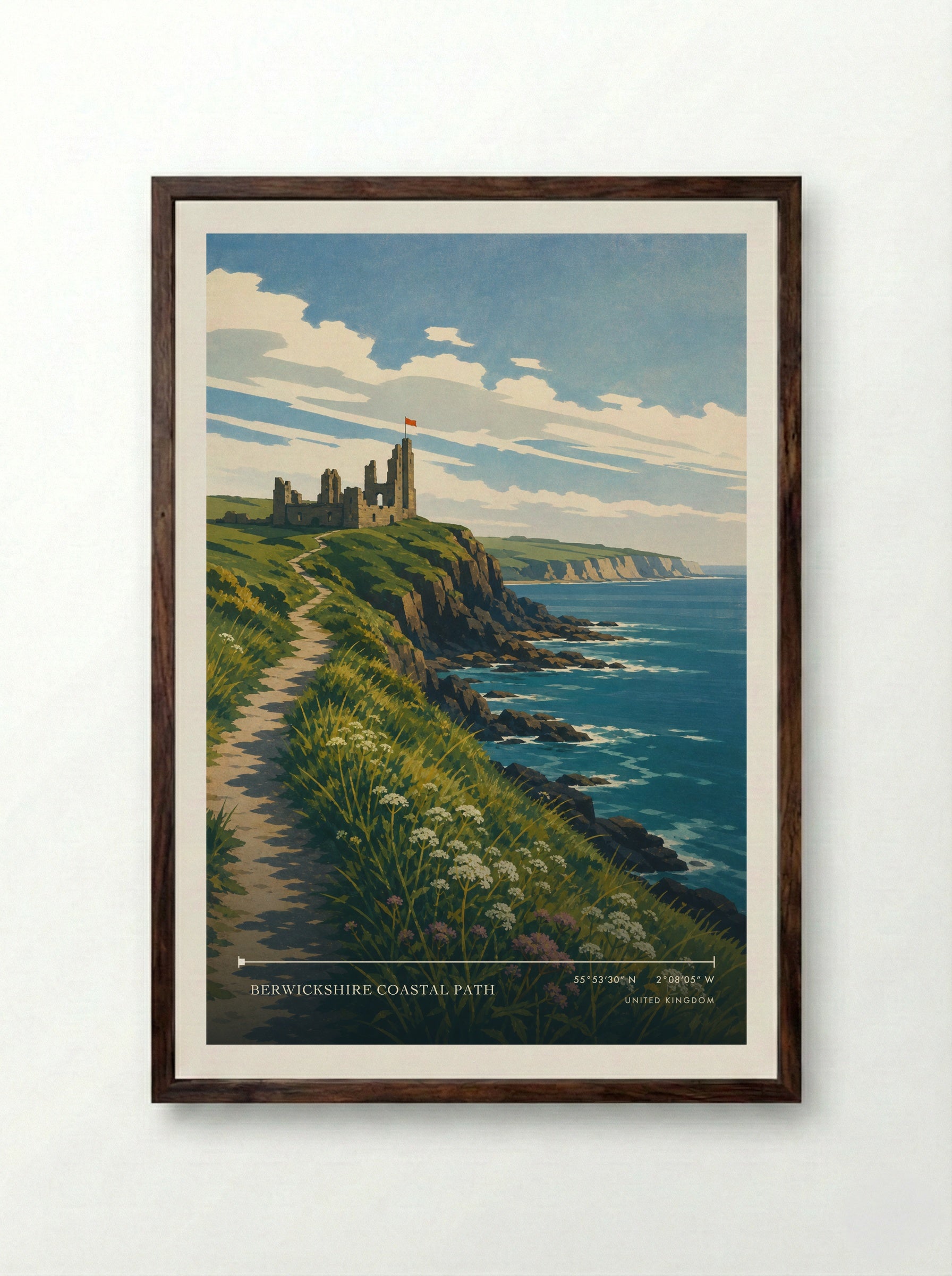 Berwickshire Coastal Path United Kingdom Travel Poster - Framed Print Dark Wood