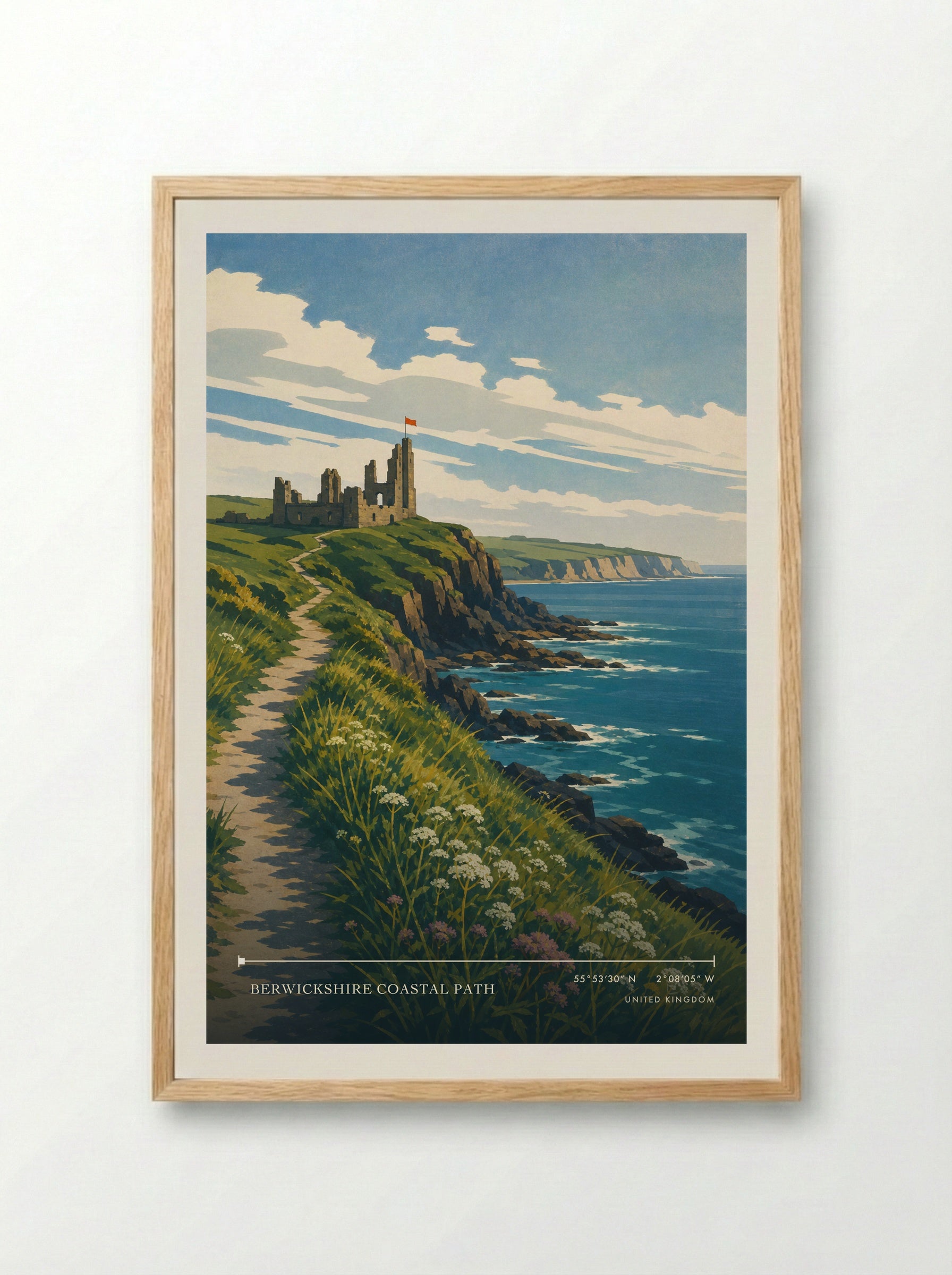 Berwickshire Coastal Path United Kingdom Travel Poster - Framed Print Wood