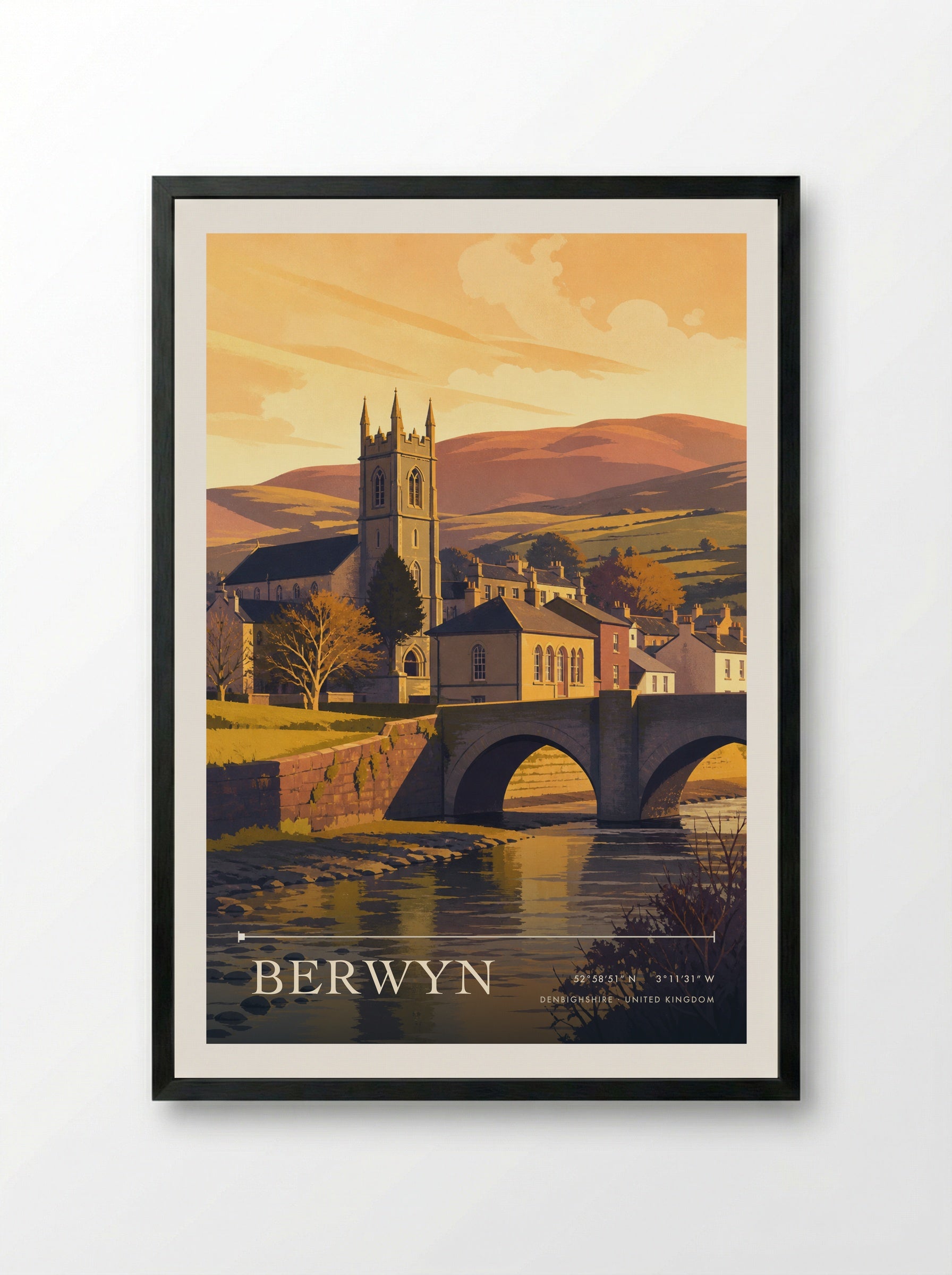 Berwyn Denbighshire United Kingdom Travel Poster - Framed Print Black