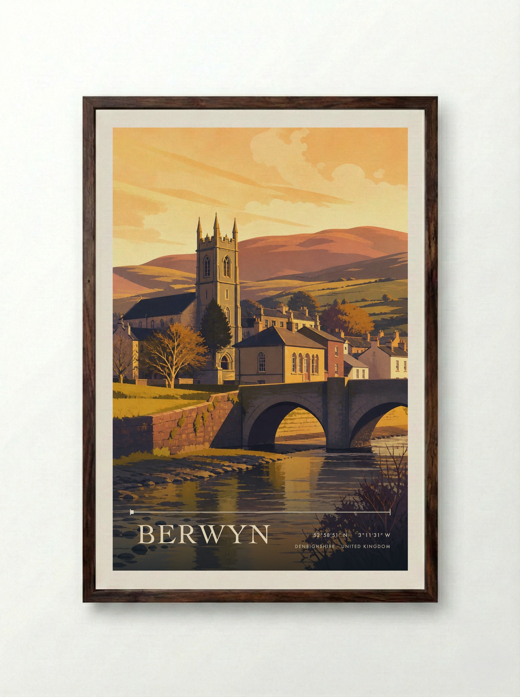 Berwyn Denbighshire United Kingdom Travel Poster - Framed Print Dark Wood