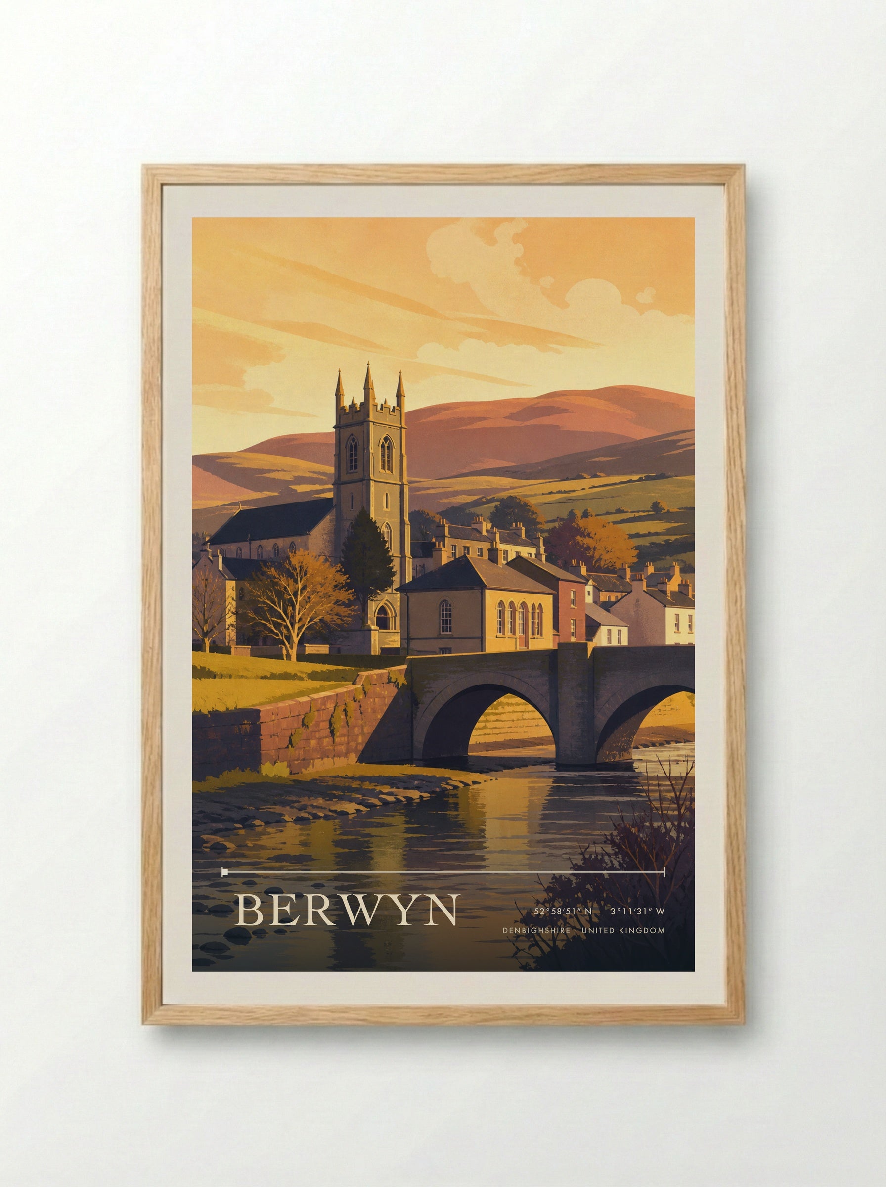 Berwyn Denbighshire United Kingdom Travel Poster - Framed Print Wood