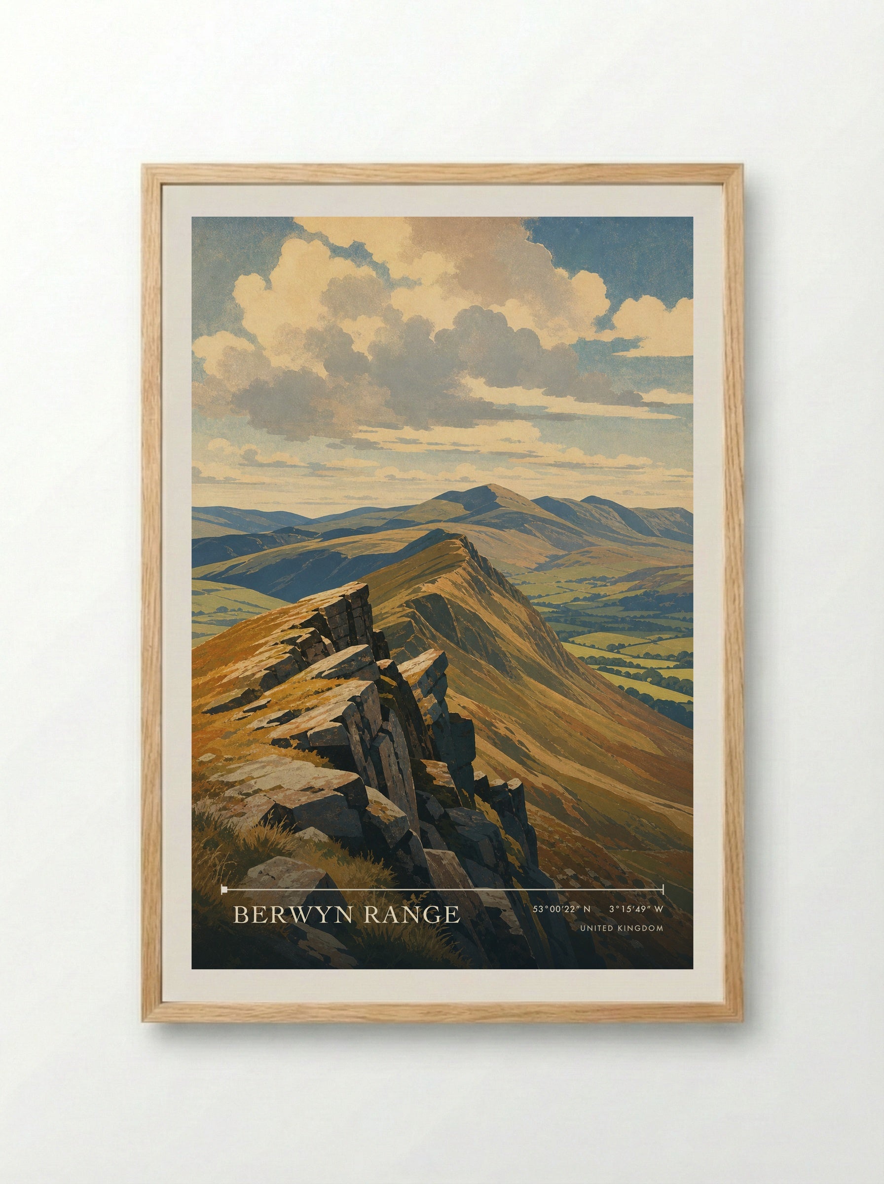 Berwyn Range United Kingdom Travel Poster - Framed Print Wood