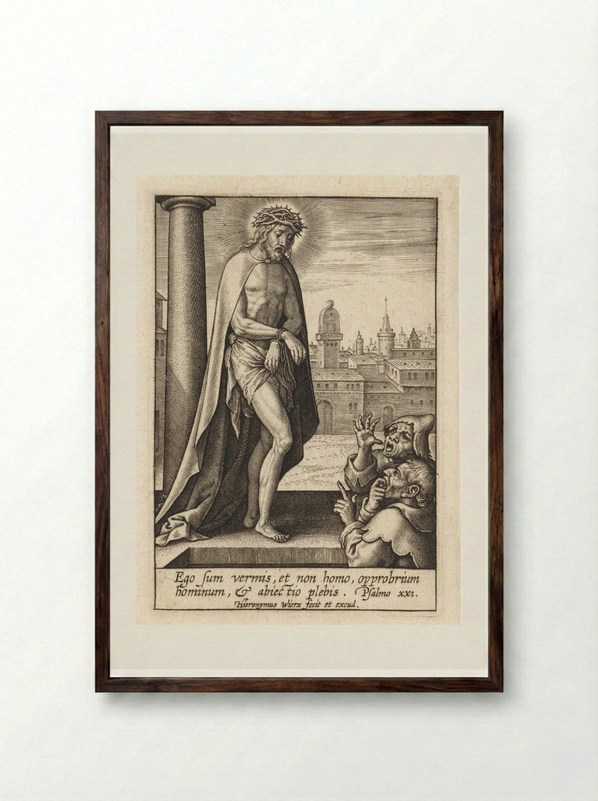 Bespotting van Christus - Hieronymus Wierix - Framed Print Dark Wood