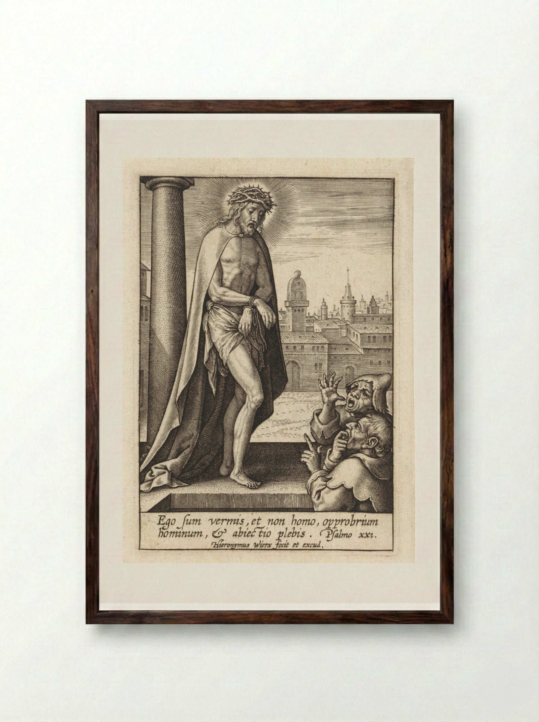 Bespotting van Christus - Hieronymus Wierix - Framed Print Dark Wood