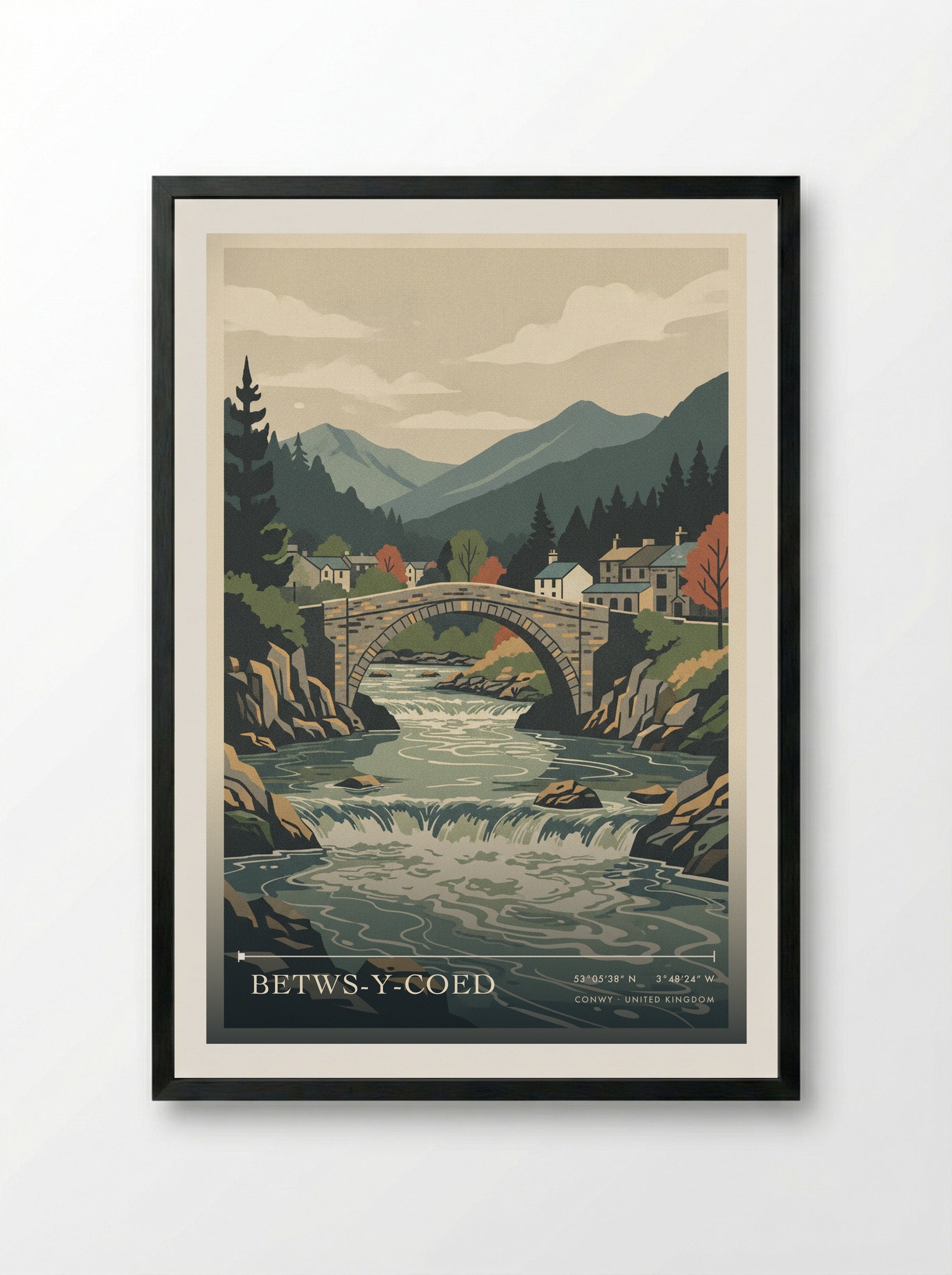 Betws-y-Coed Conwy United Kingdom Travel Poster - Framed Print Black