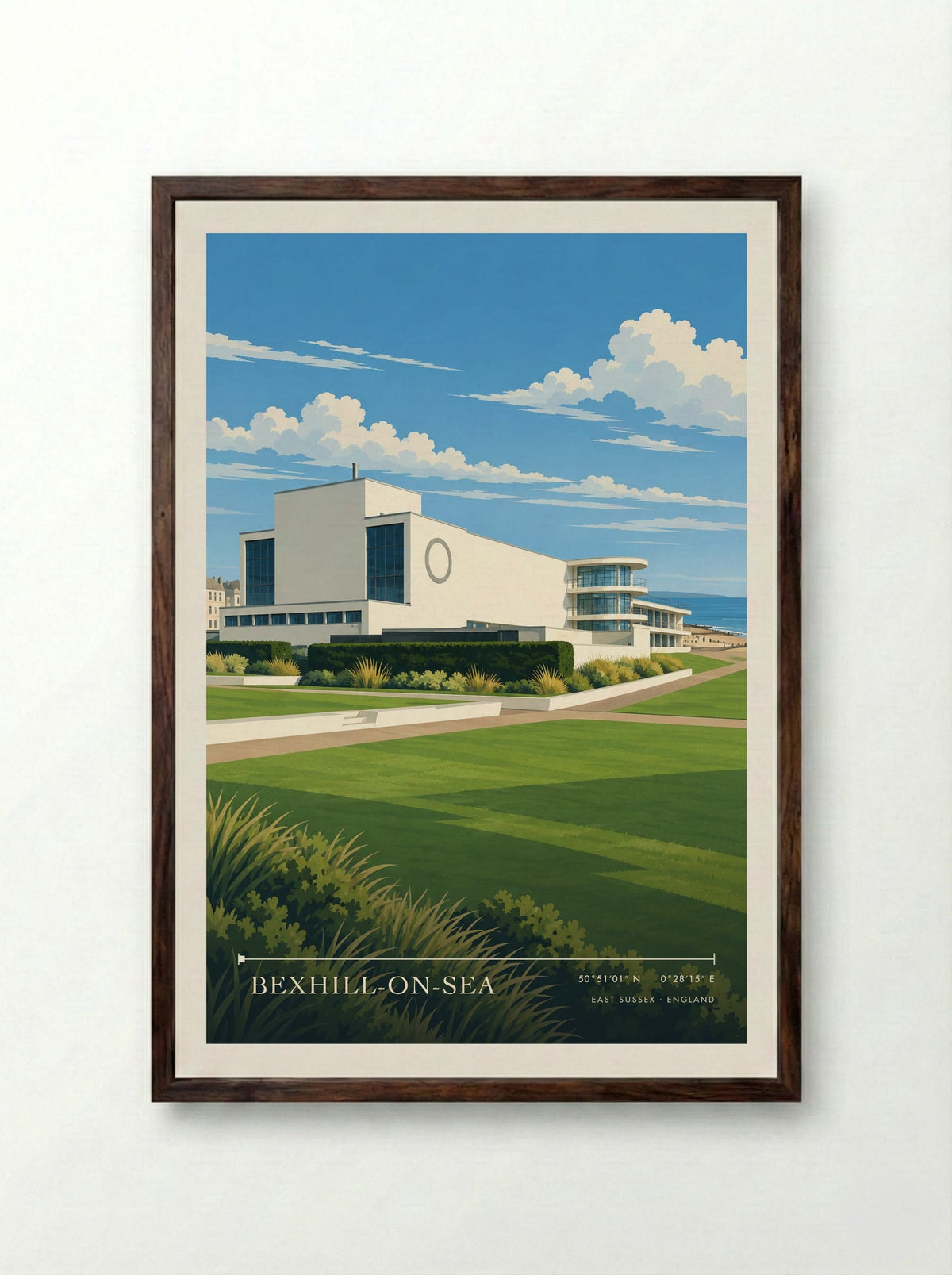 Bexhill-on-Sea, East Sussex | Travel Poster - Framed Print Dark Wood