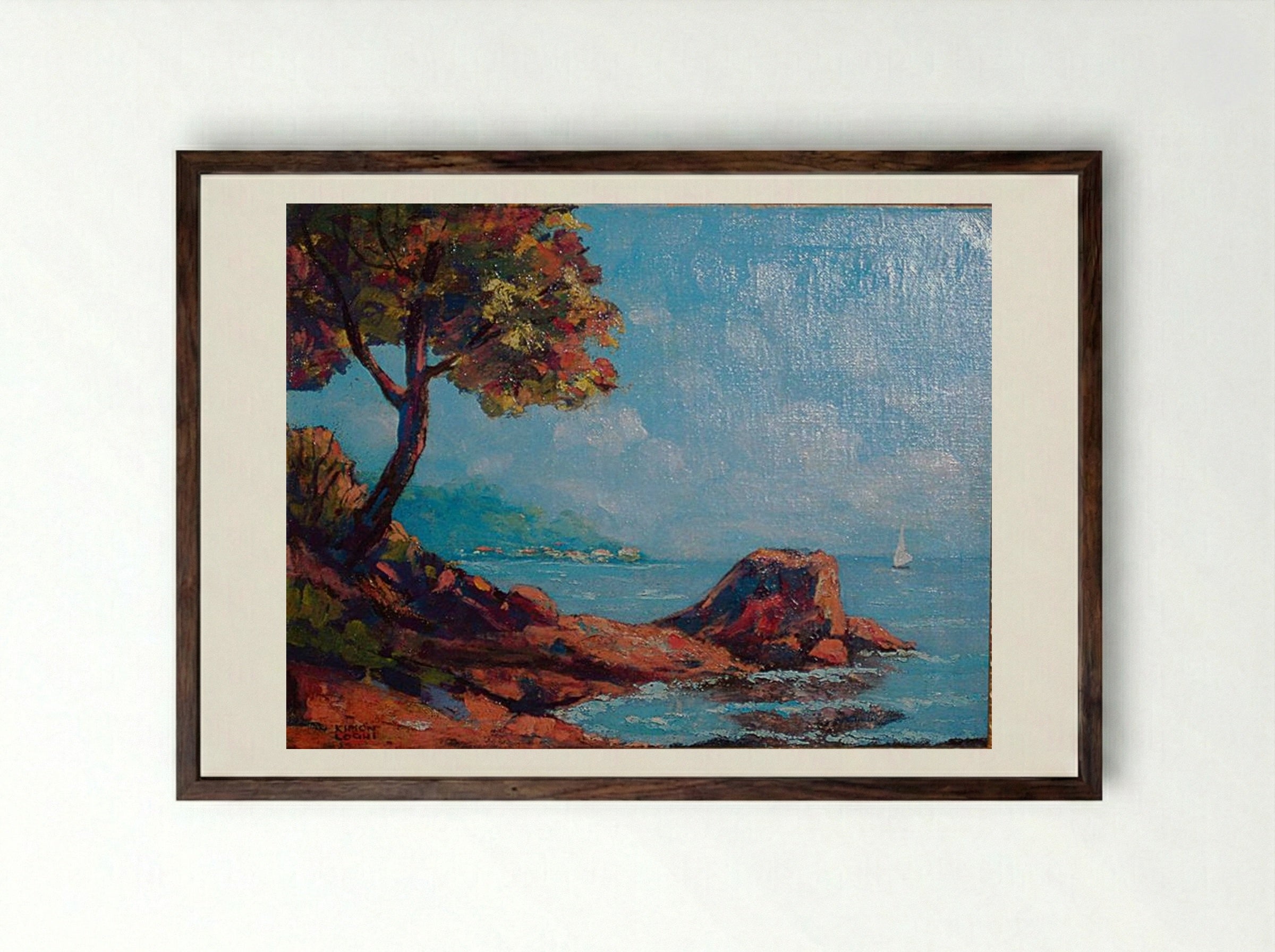 Biarritz Cliffs - Kimon Loghi - Framed Print Dark Wood