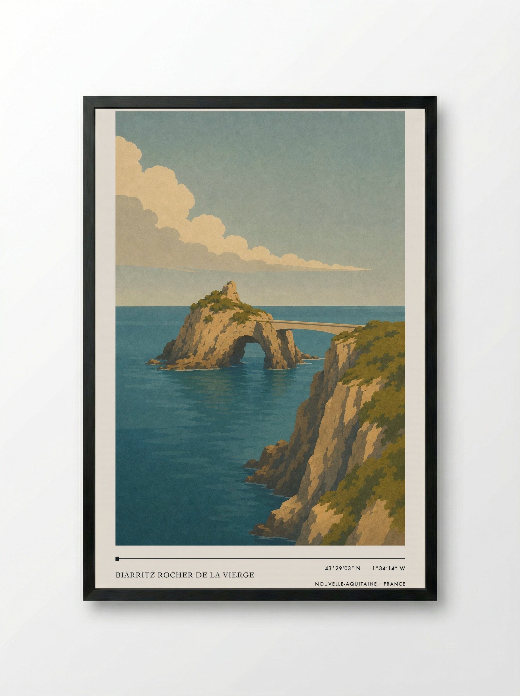 Biarritz Rocher de la Vierge Travel Poster Artwork - Framed Print Black