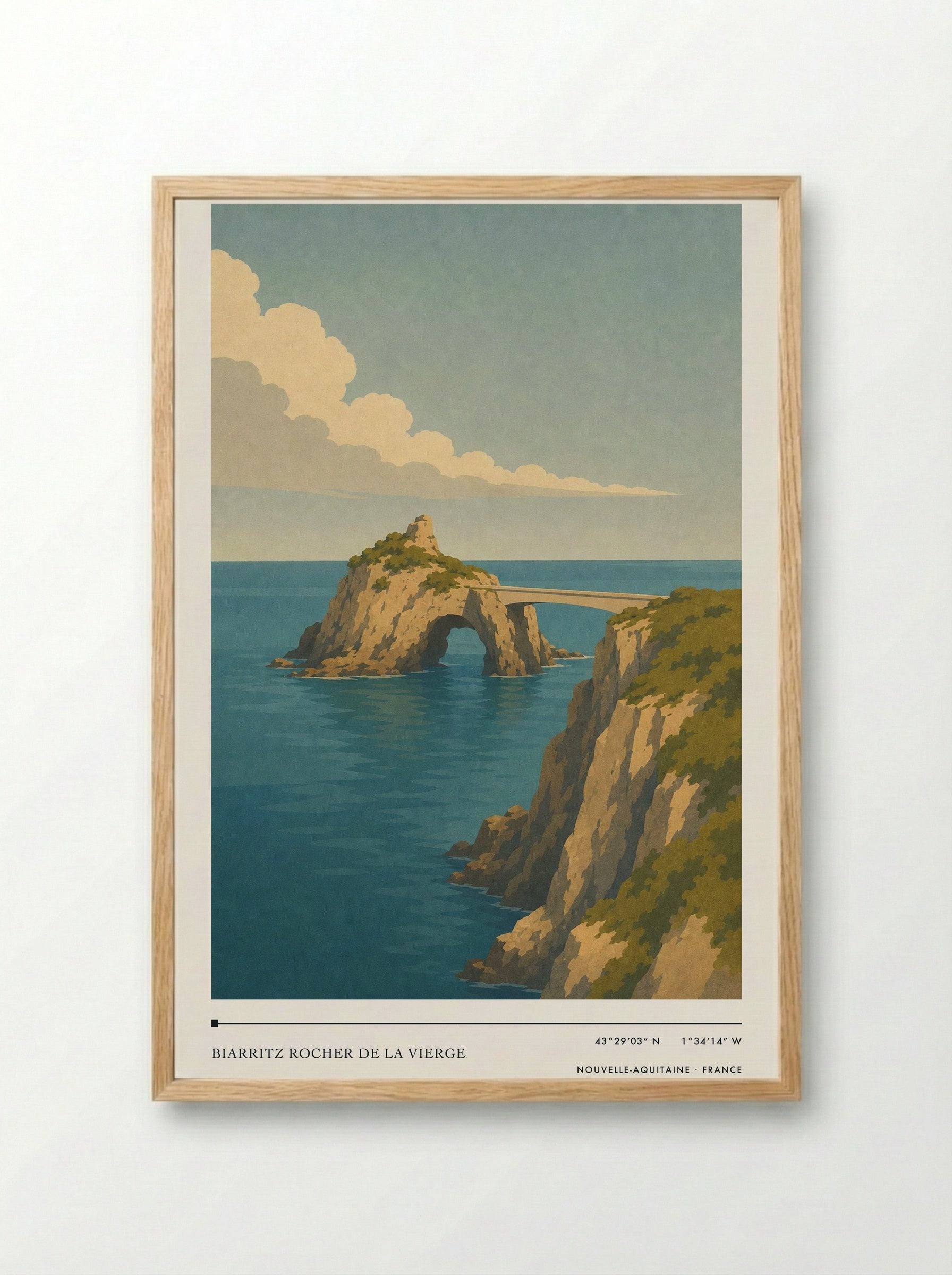 Biarritz Rocher de la Vierge Travel Poster Artwork - Framed Print Wood