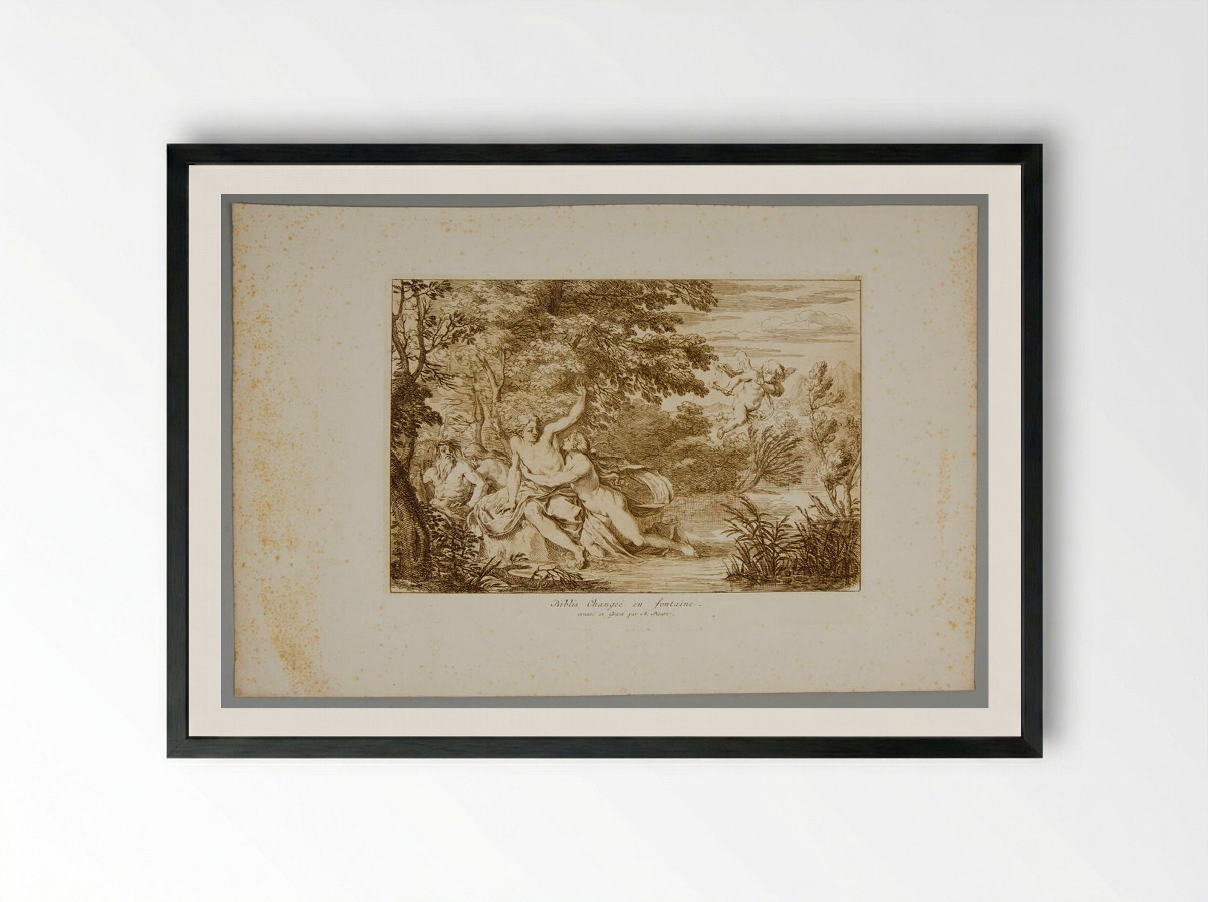 Biblis Changing into a Fountain, from Ovid's Metamorphosis - Bernard Picart - Framed Print Black