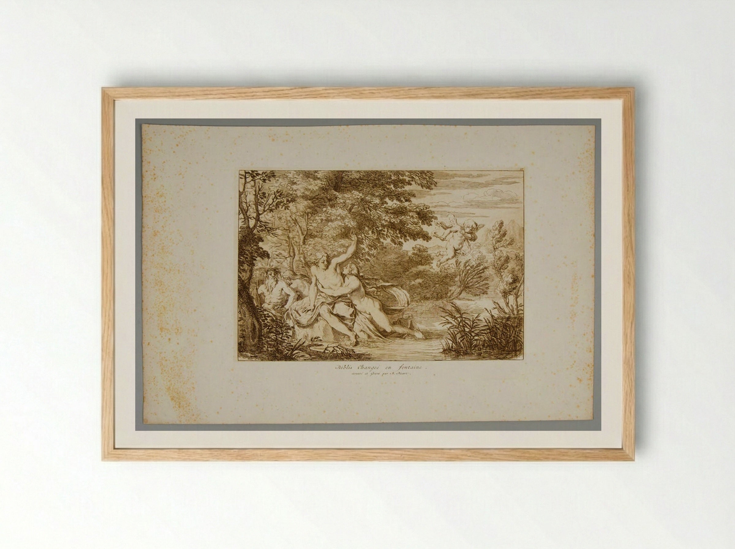 Biblis Changing into a Fountain, from Ovid's Metamorphosis - Bernard Picart - Framed Print Wood