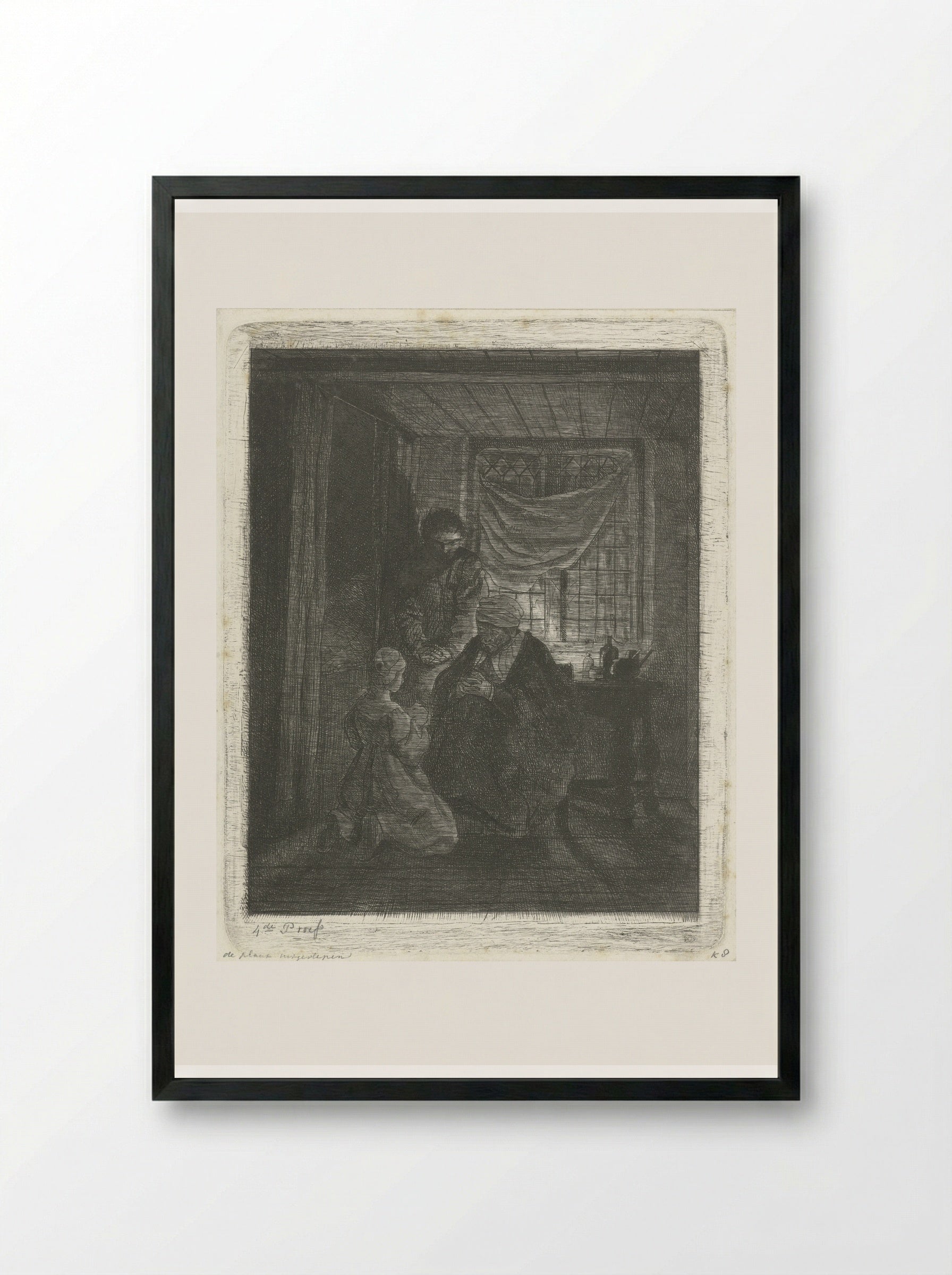 Biddend gezin voor een bedstede - Jacobus Ludovicus Cornet - Framed Print Black