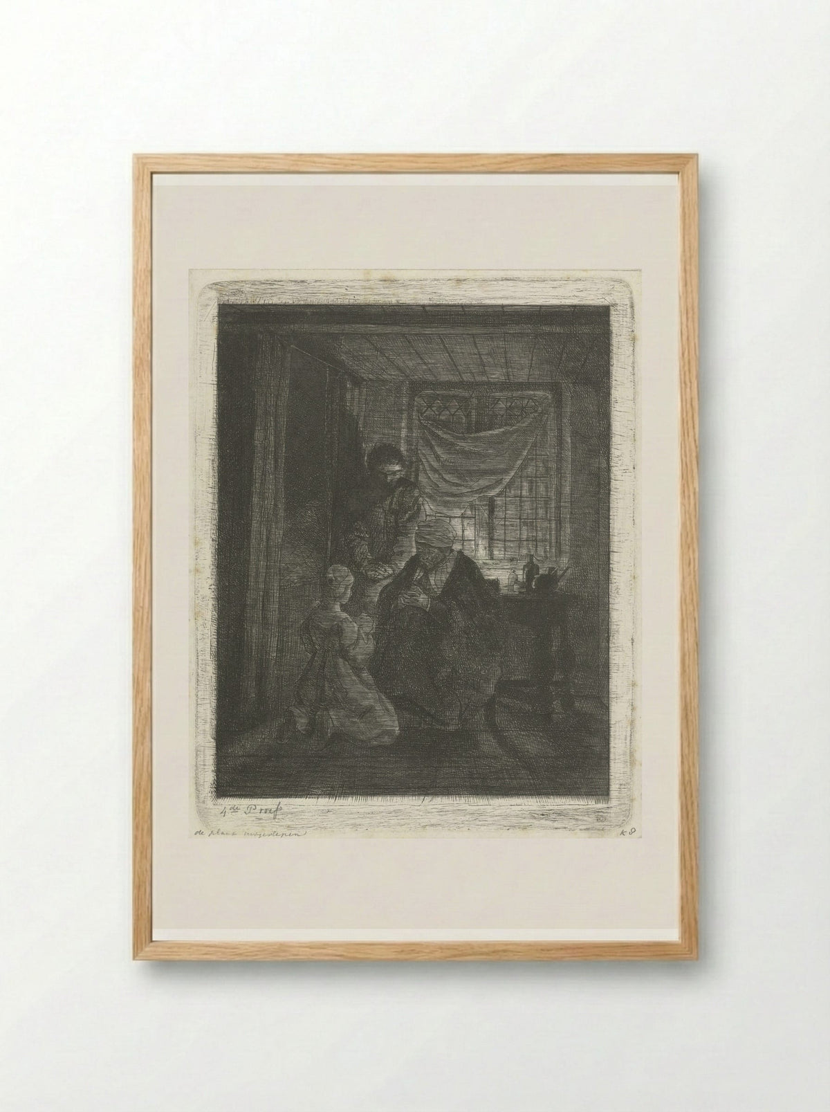Biddend gezin voor een bedstede - Jacobus Ludovicus Cornet - Framed Print Wood