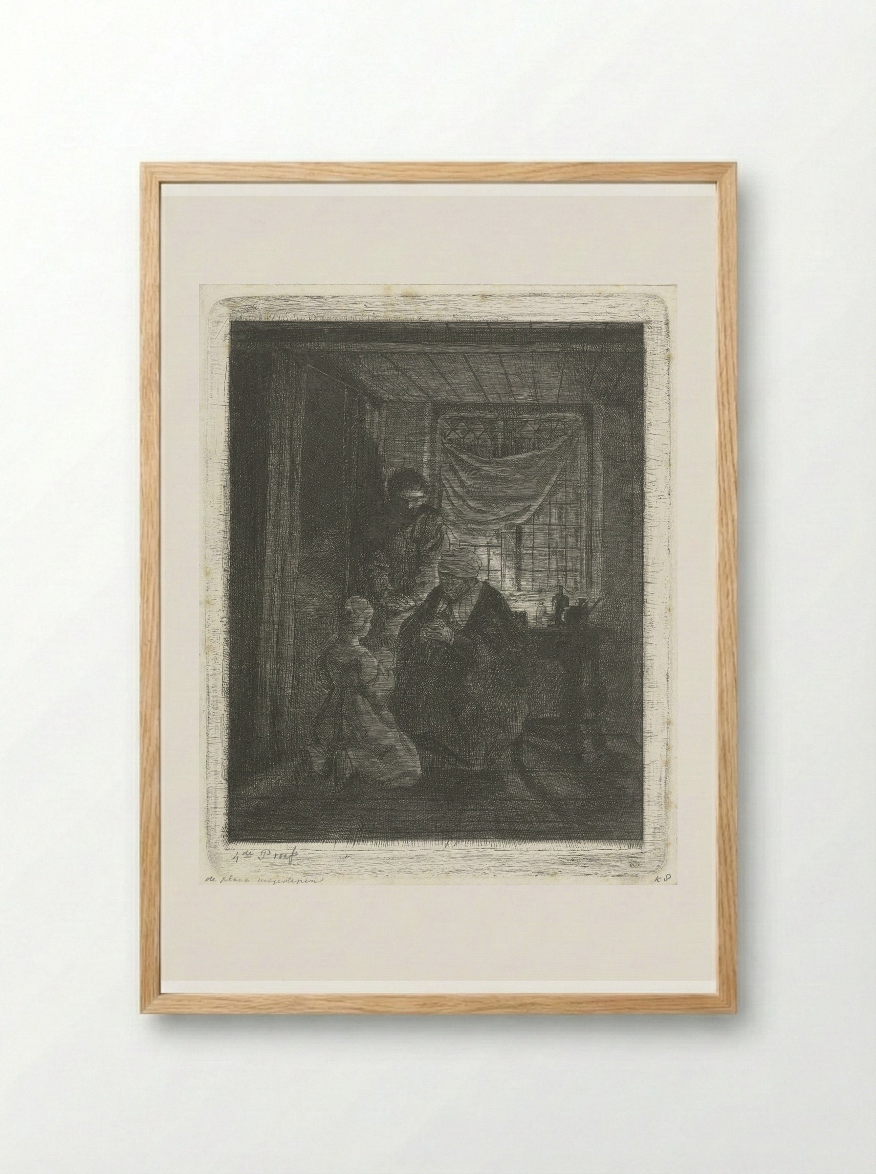 Biddend gezin voor een bedstede - Jacobus Ludovicus Cornet - Framed Print Wood