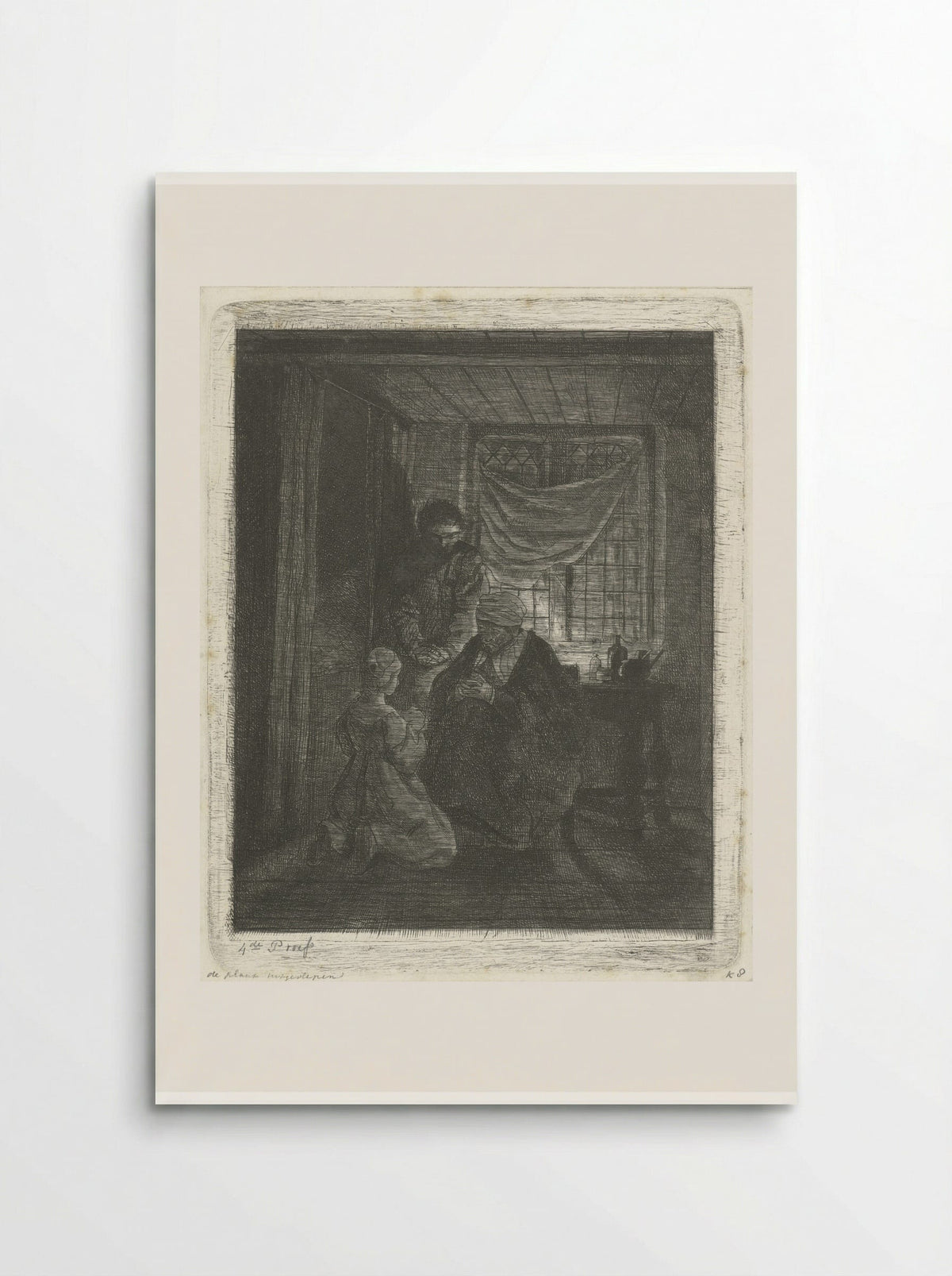 Biddend gezin voor een bedstede - Jacobus Ludovicus Cornet - Poster