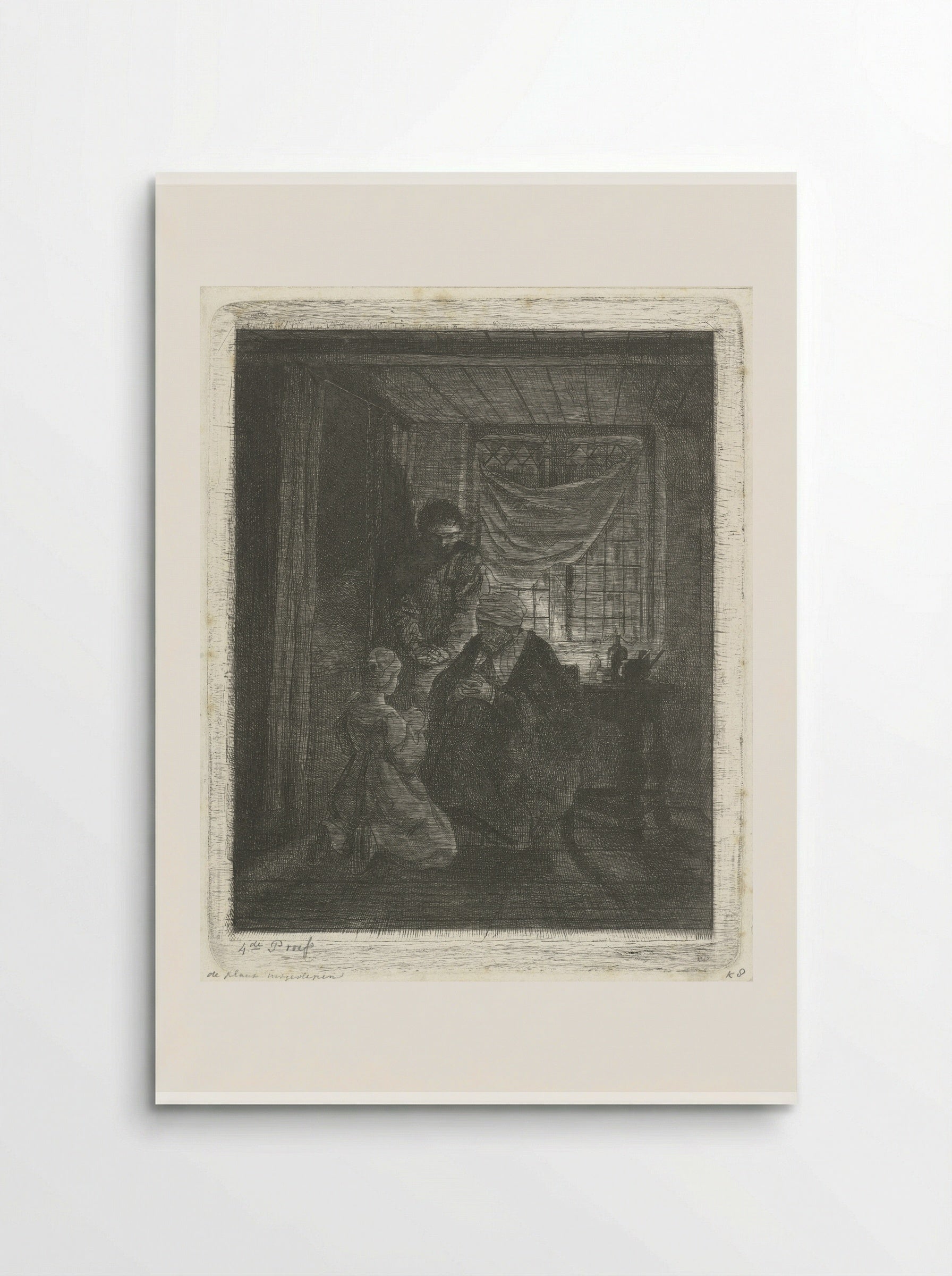 Biddend gezin voor een bedstede - Jacobus Ludovicus Cornet - Poster