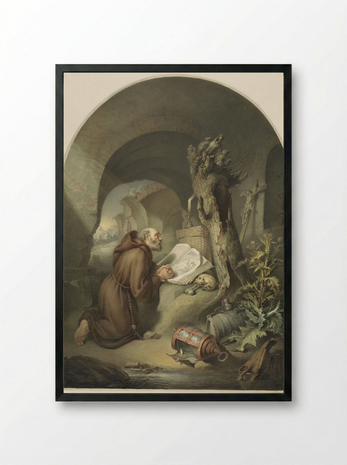 Biddende monnik naar G. Dou - Michał Płoński - Framed Print Black