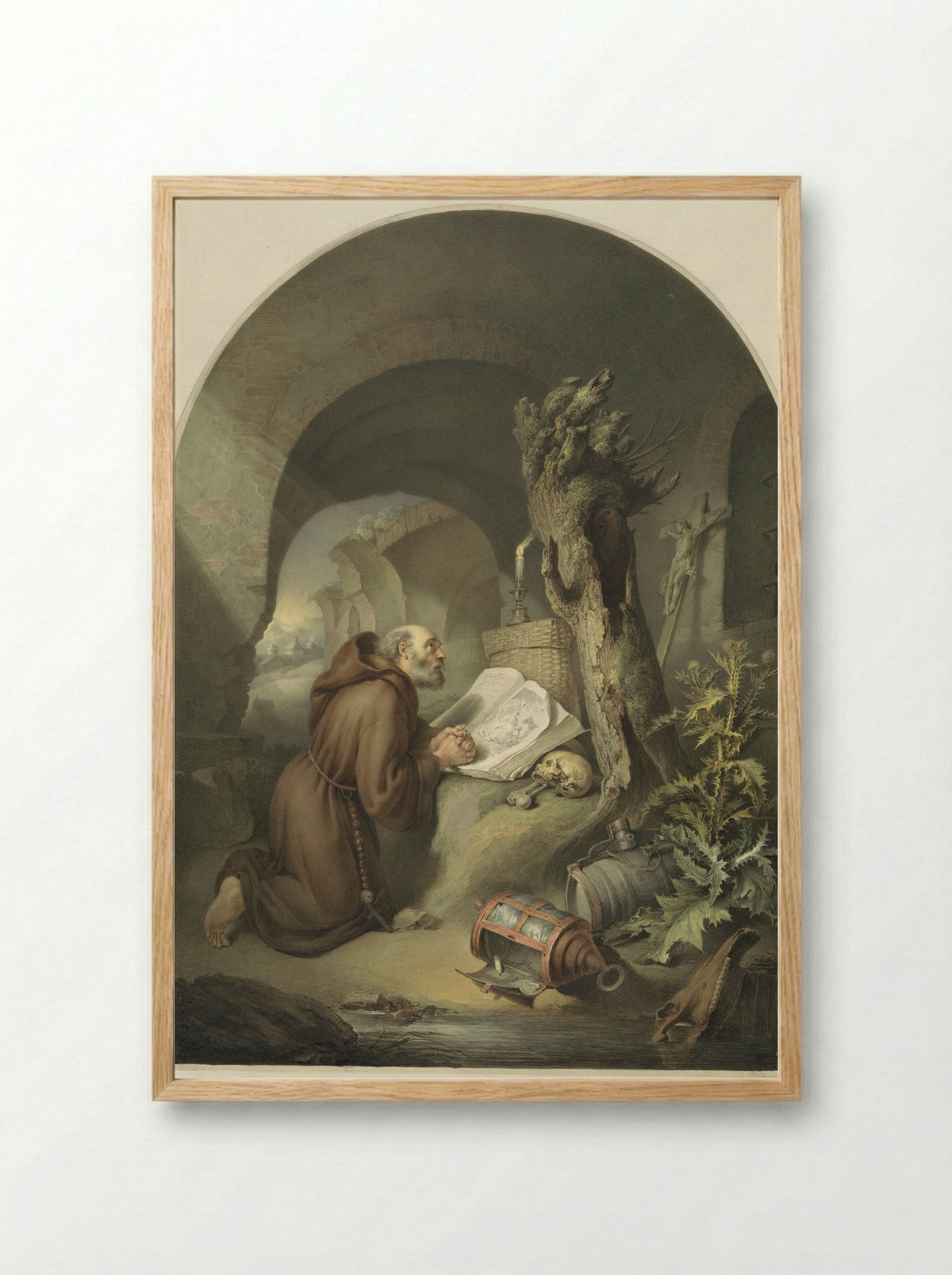 Biddende monnik naar G. Dou - Michał Płoński - Framed Print Wood