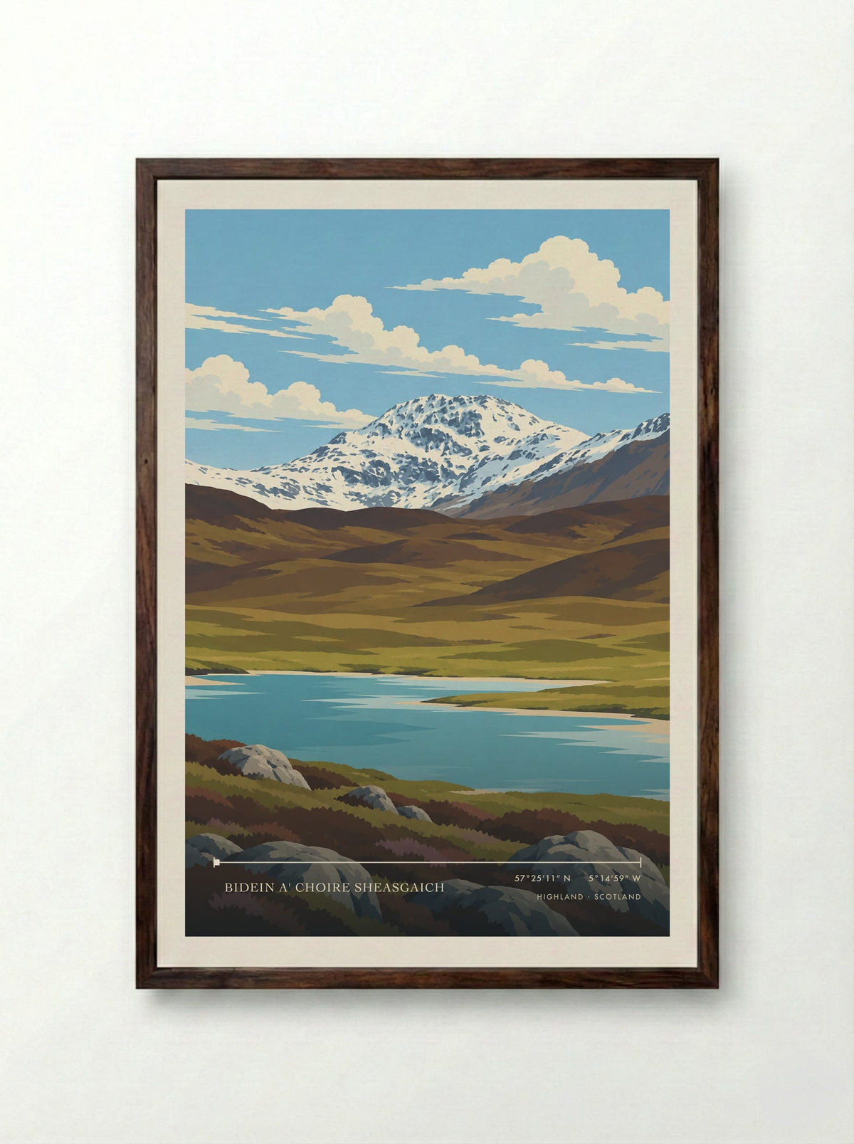 Bidein a' Choire Sheasgaich, Highland | Travel Poster - Framed Print Dark Wood