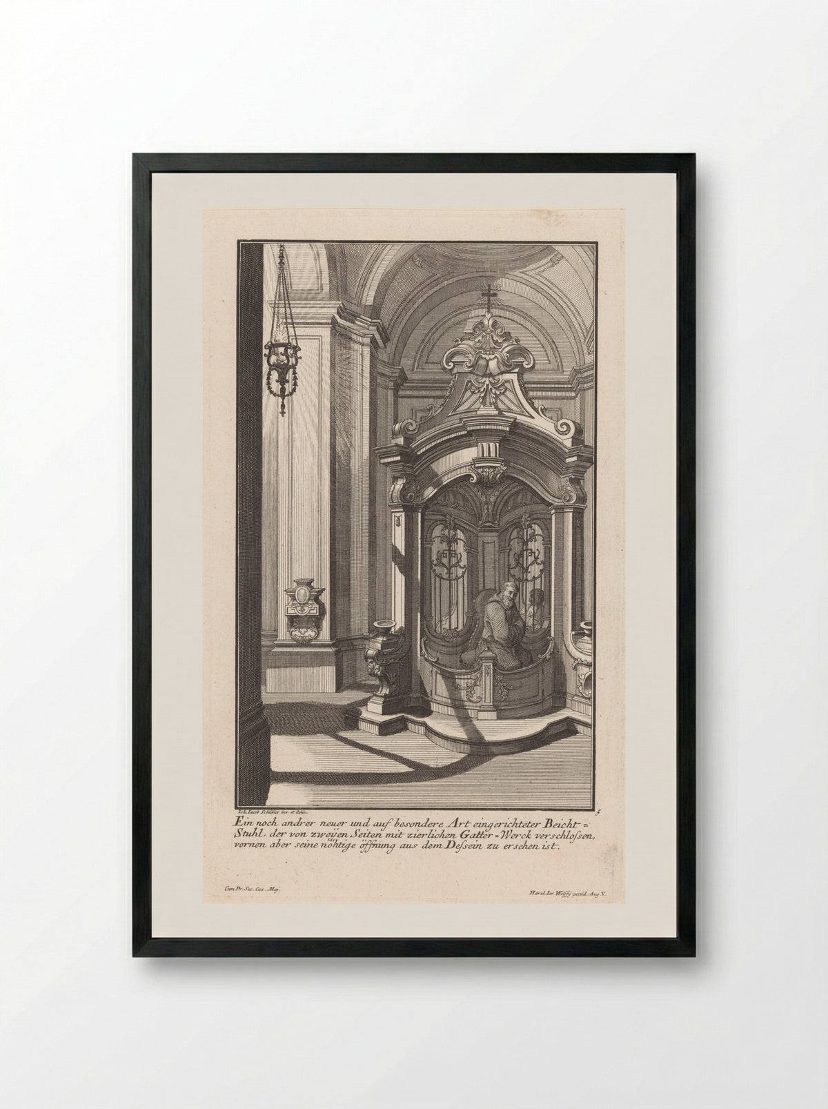 Biechtstoel met monnik (Confessional with Monk) - Georg Lichtensteger - Framed Print Black