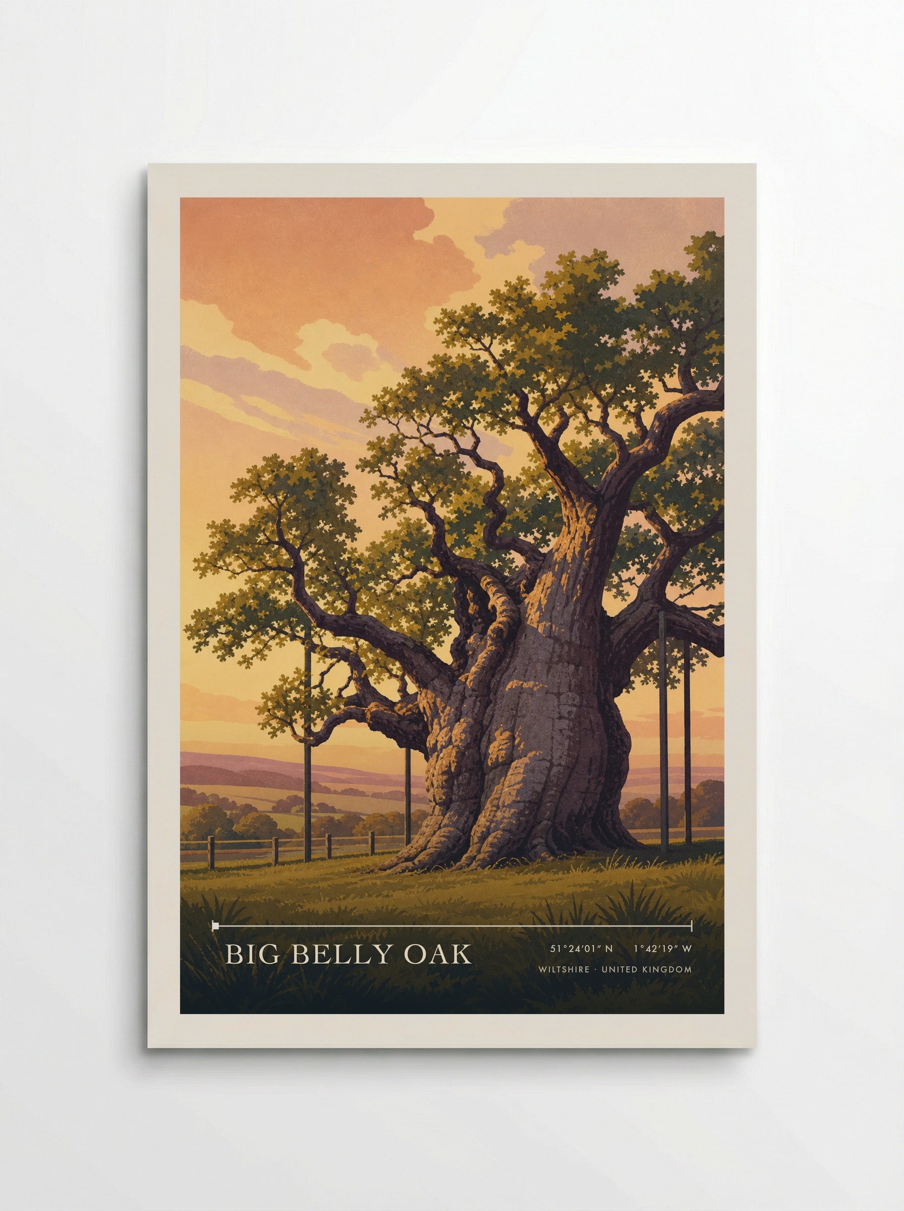 Big Belly Oak Wiltshire United Kingdom Travel Poster - Poster