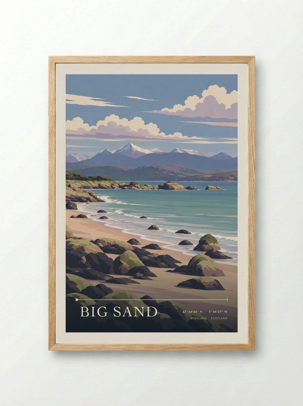 Big Sand, Highland | Travel Poster - Framed Print Wood