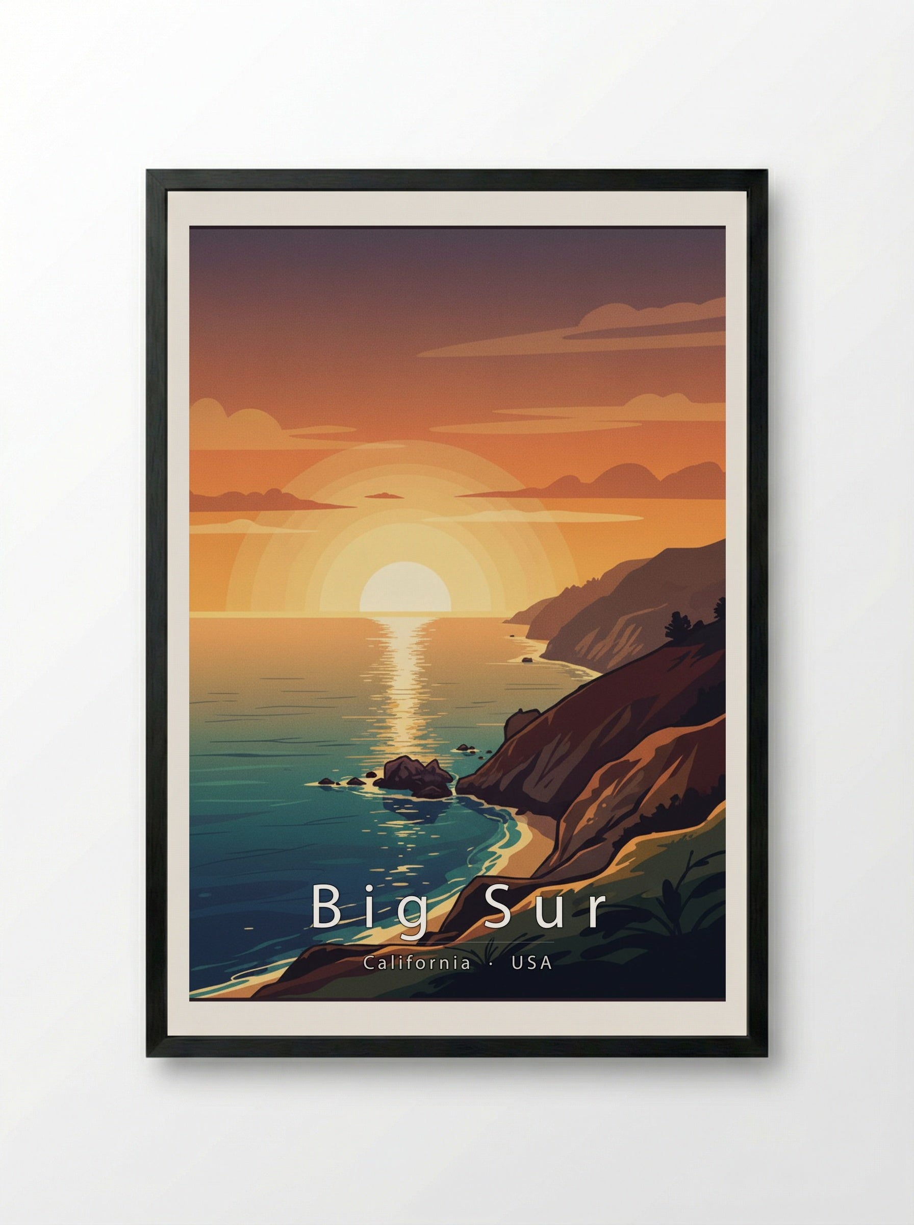 Big Sur Travel Poster Artwork - Framed Print Black