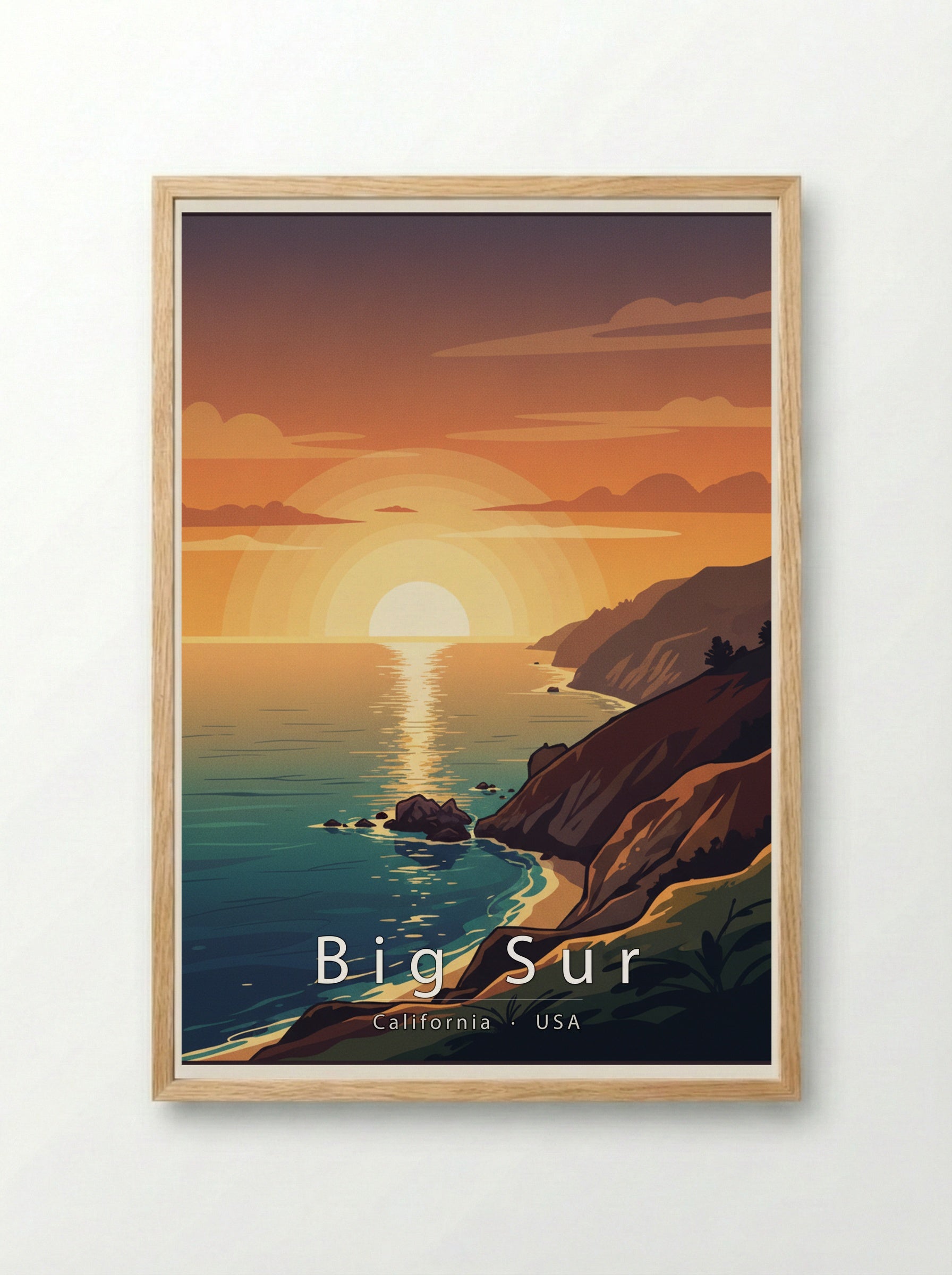 Big Sur Travel Poster Artwork - Framed Print Wood