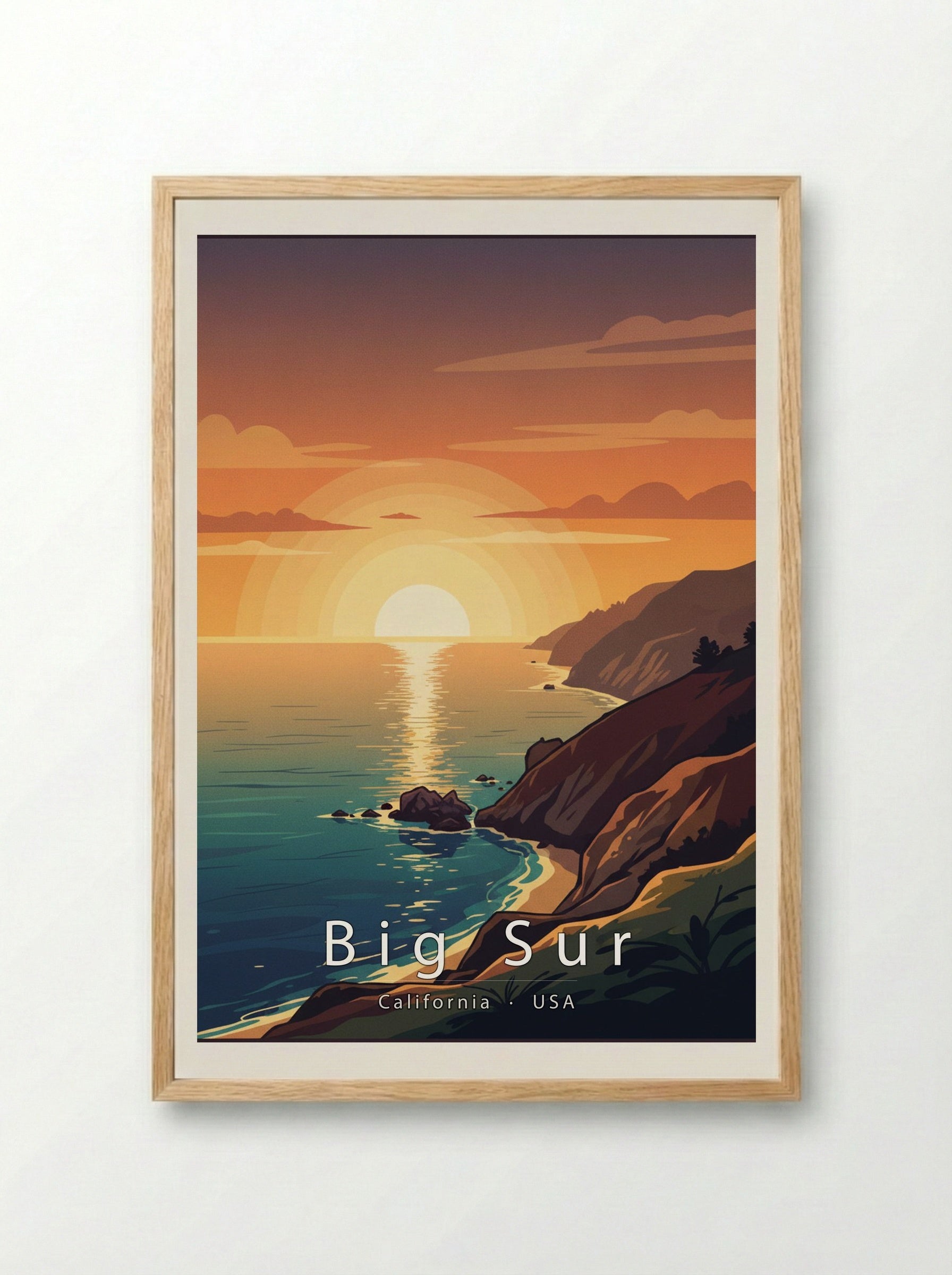 Big Sur Travel Poster Artwork - Framed Print Wood