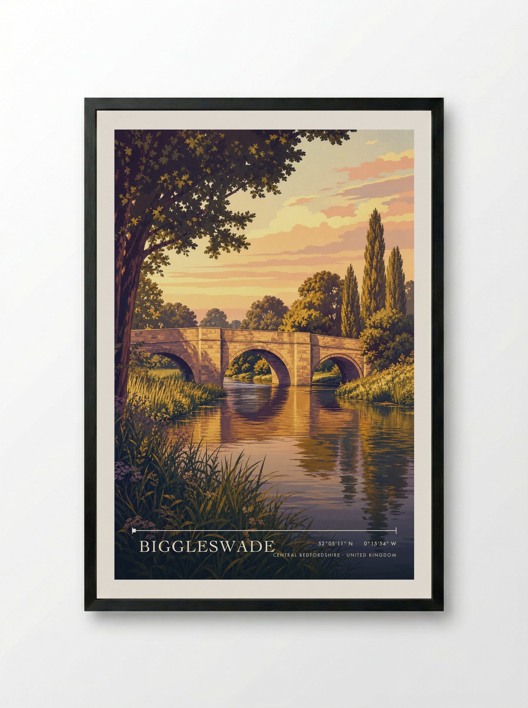 Biggleswade Central Bedfordshire United Kingdom Travel Poster - Framed Print Black