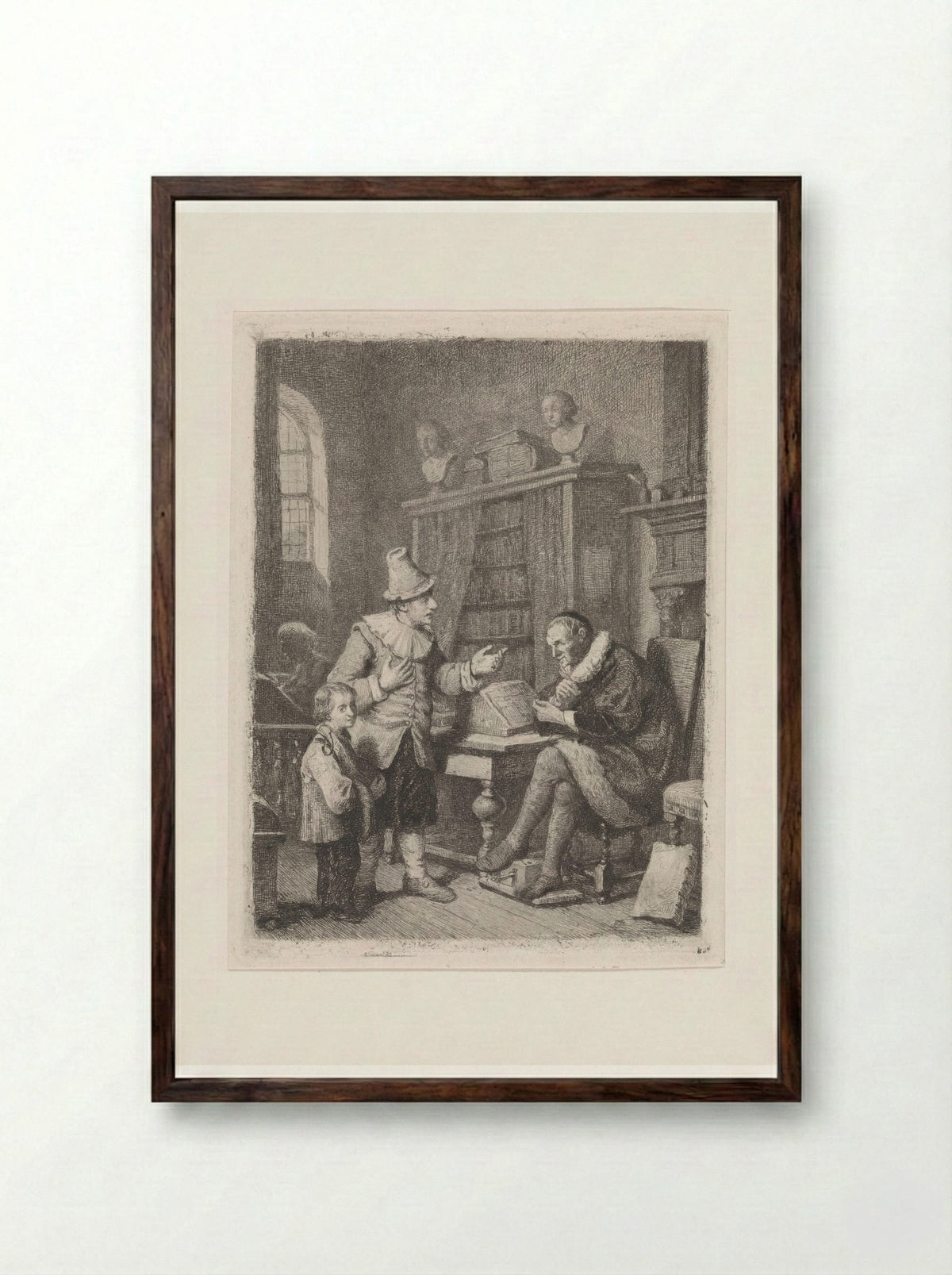 Bij de advocaat (At the Lawyer's) - David van der Kellen - Framed Print Dark Wood