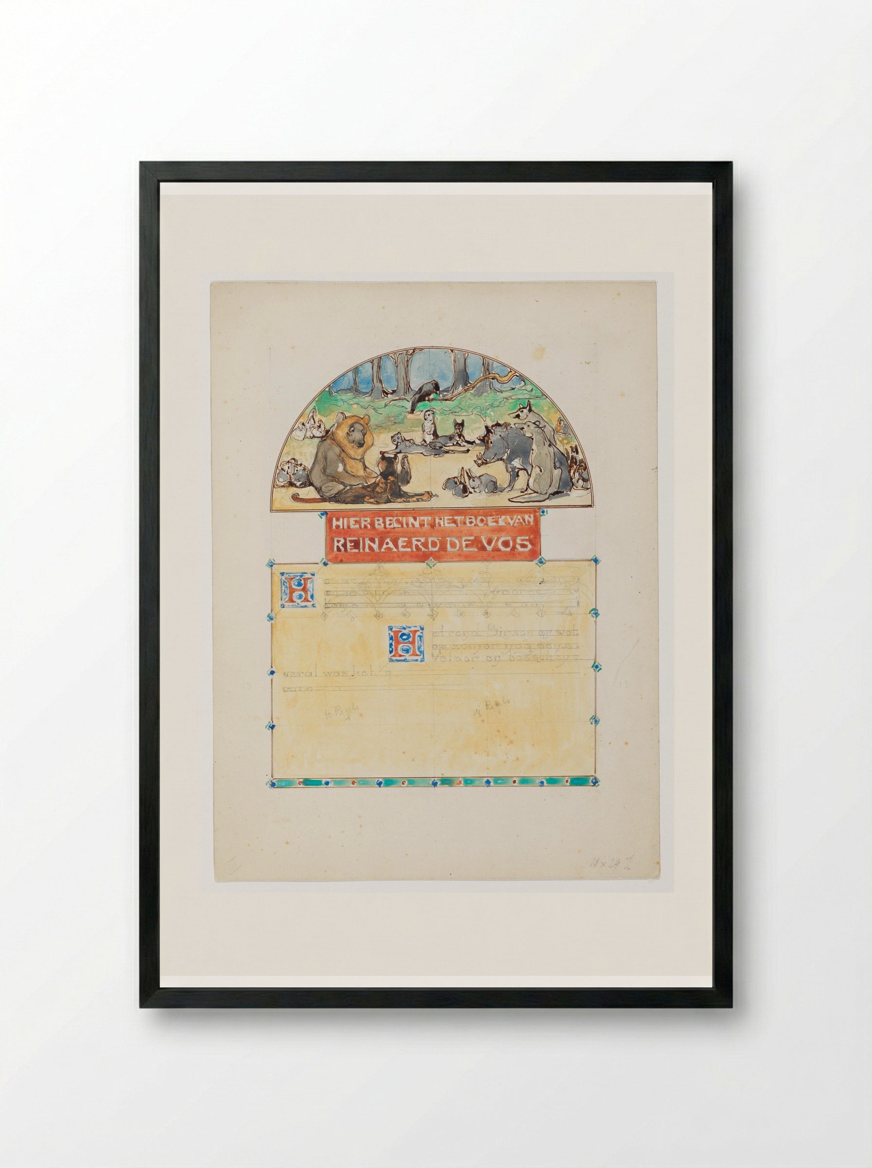 Bijeenkomst der dieren in het bos - Bernard Willem Wierink - Framed Print Black
