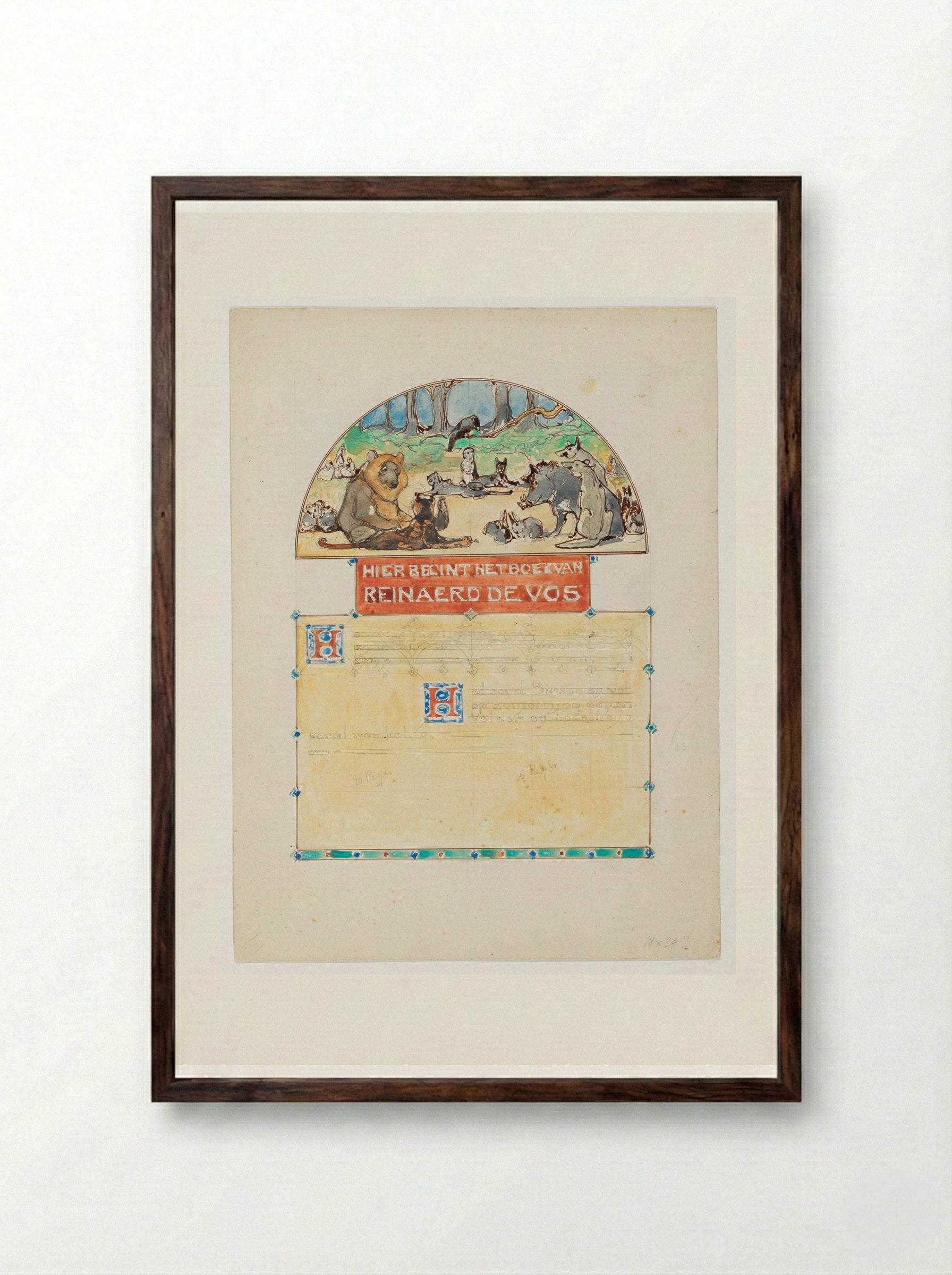 Bijeenkomst der dieren in het bos - Bernard Willem Wierink - Framed Print Dark Wood