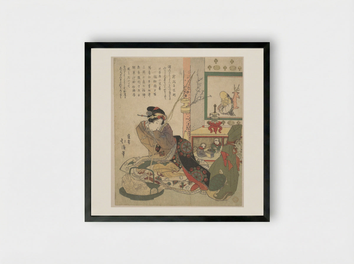 Bijin Urashima and the Seven Fortune Beings - Totoya Hokkei - Framed Print Black