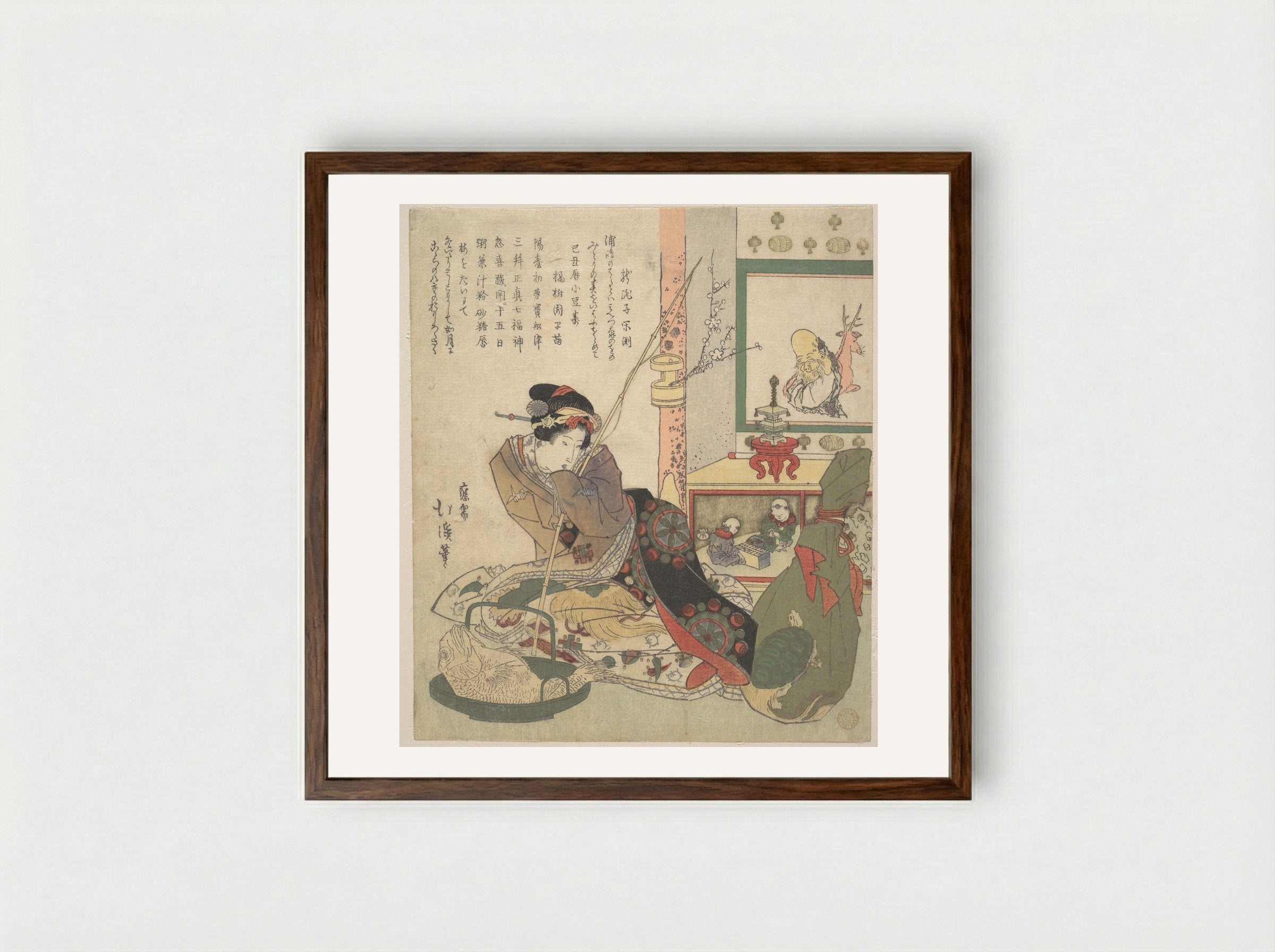 Bijin Urashima and the Seven Fortune Beings - Totoya Hokkei - Framed Print Dark Wood