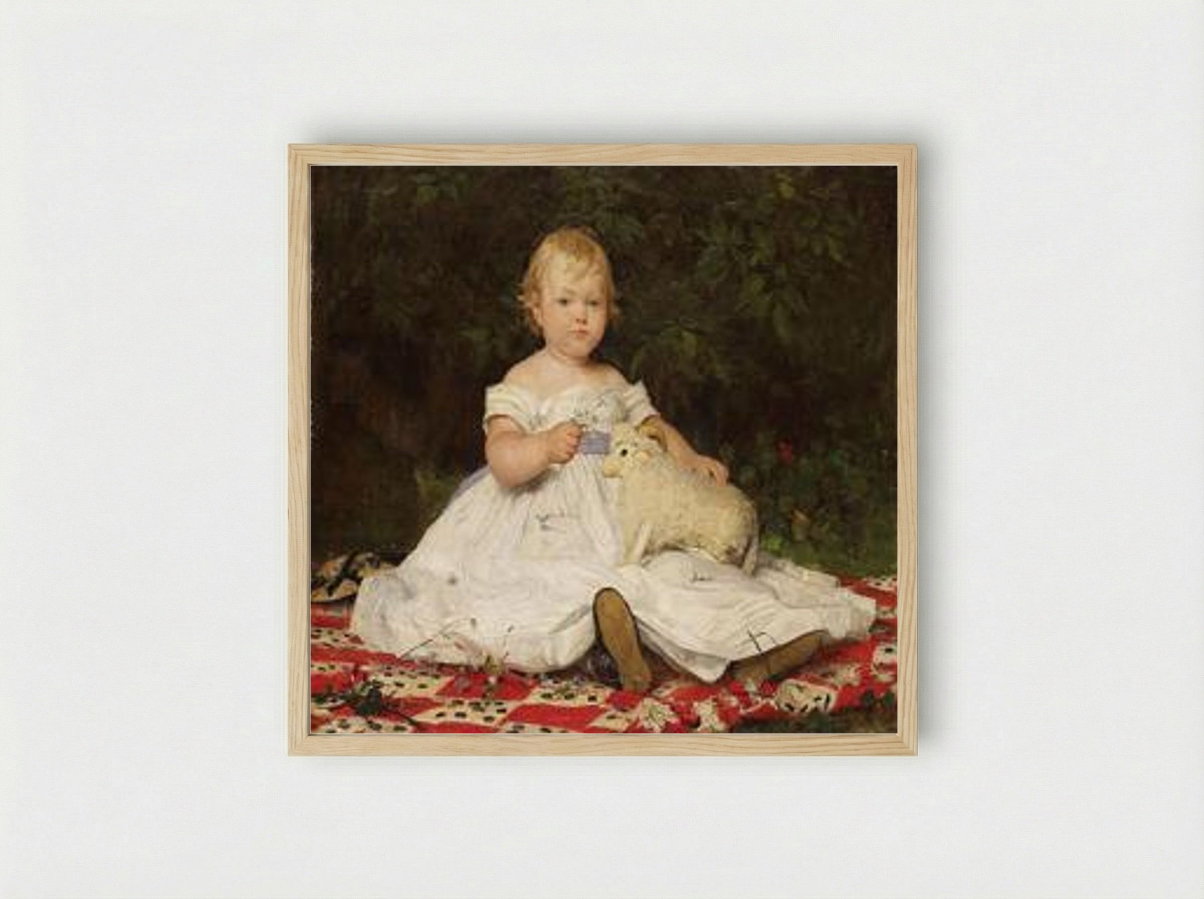 Bildnis Emilie Weiss (mit Plüschtier) - Albert Anker - Framed Print Wood