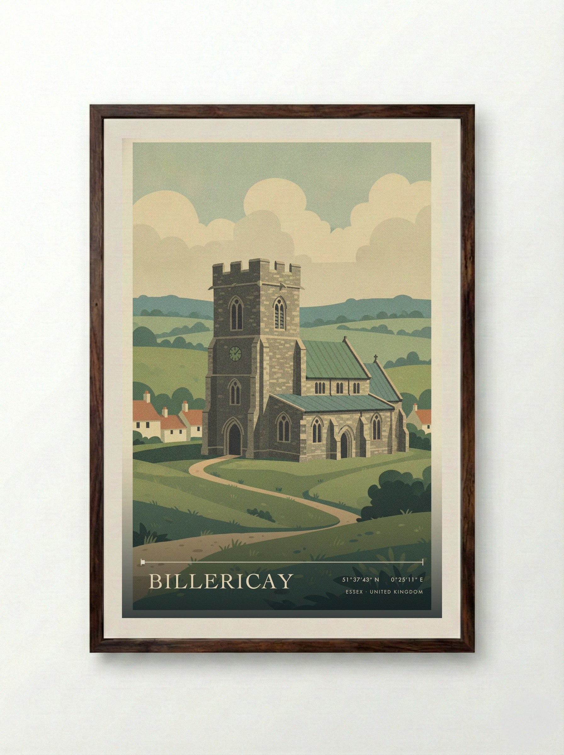 Billericay Essex United Kingdom Travel Poster - Framed Print Dark Wood