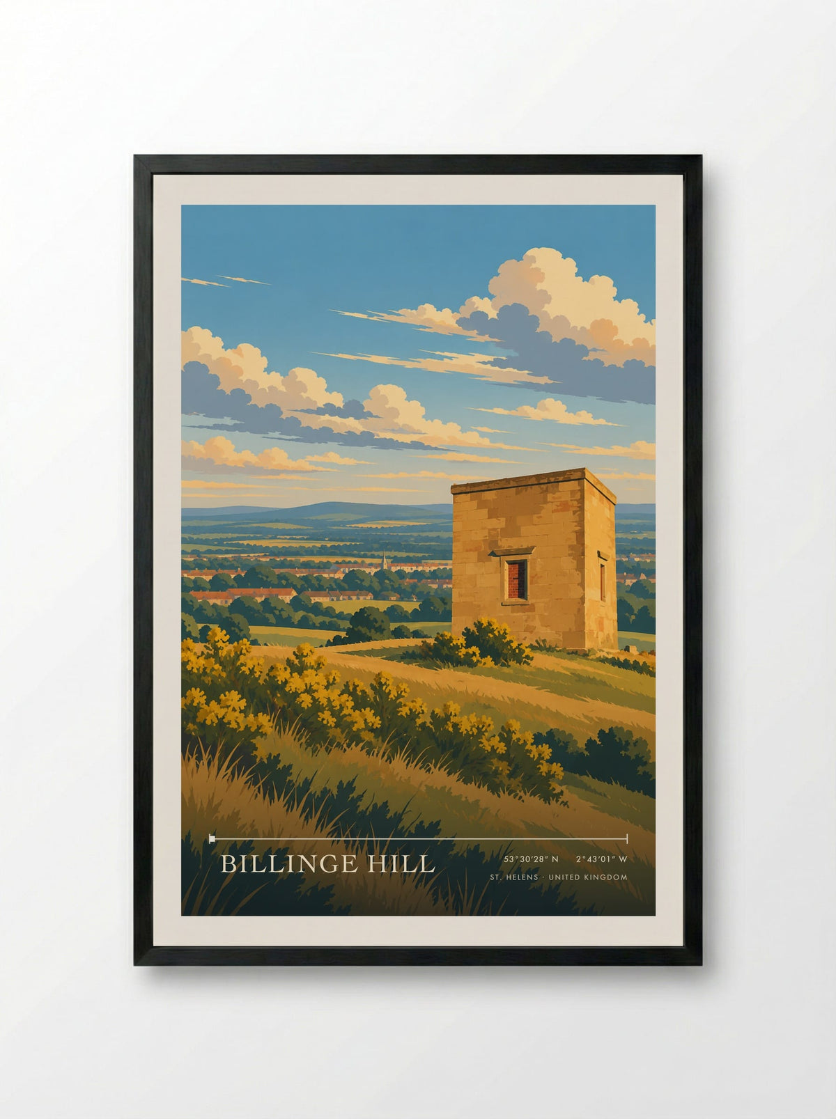 Billinge Hill, St. Helens | Travel Poster - Framed Print Black