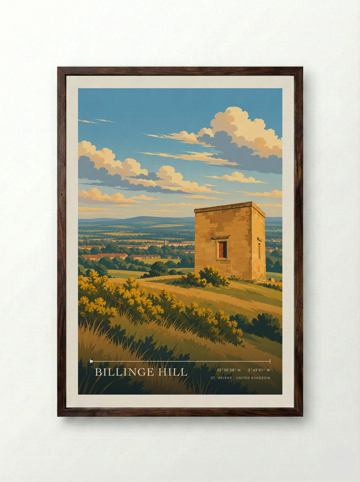 Billinge Hill, St. Helens | Travel Poster - Framed Print Dark Wood