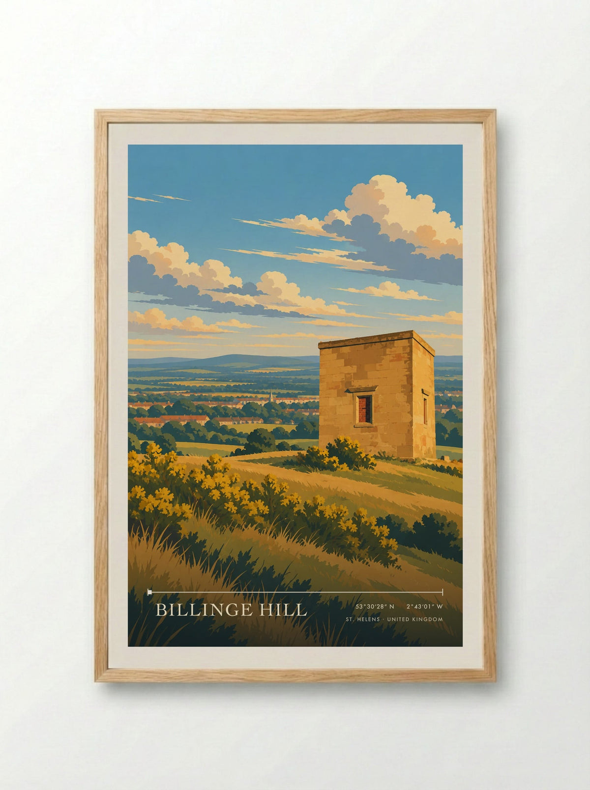 Billinge Hill, St. Helens | Travel Poster - Framed Print Wood