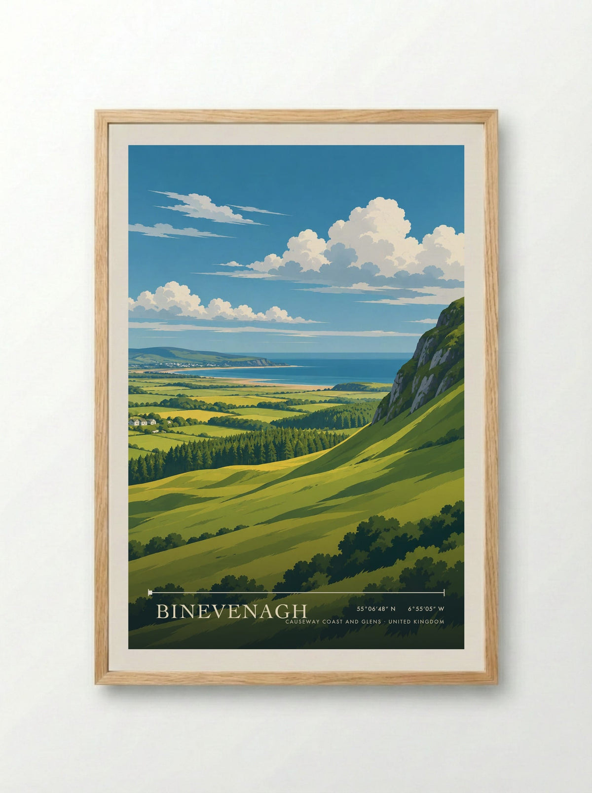 Binevenagh, Causeway Coast and Glens | Travel Poster - Framed Print Wood